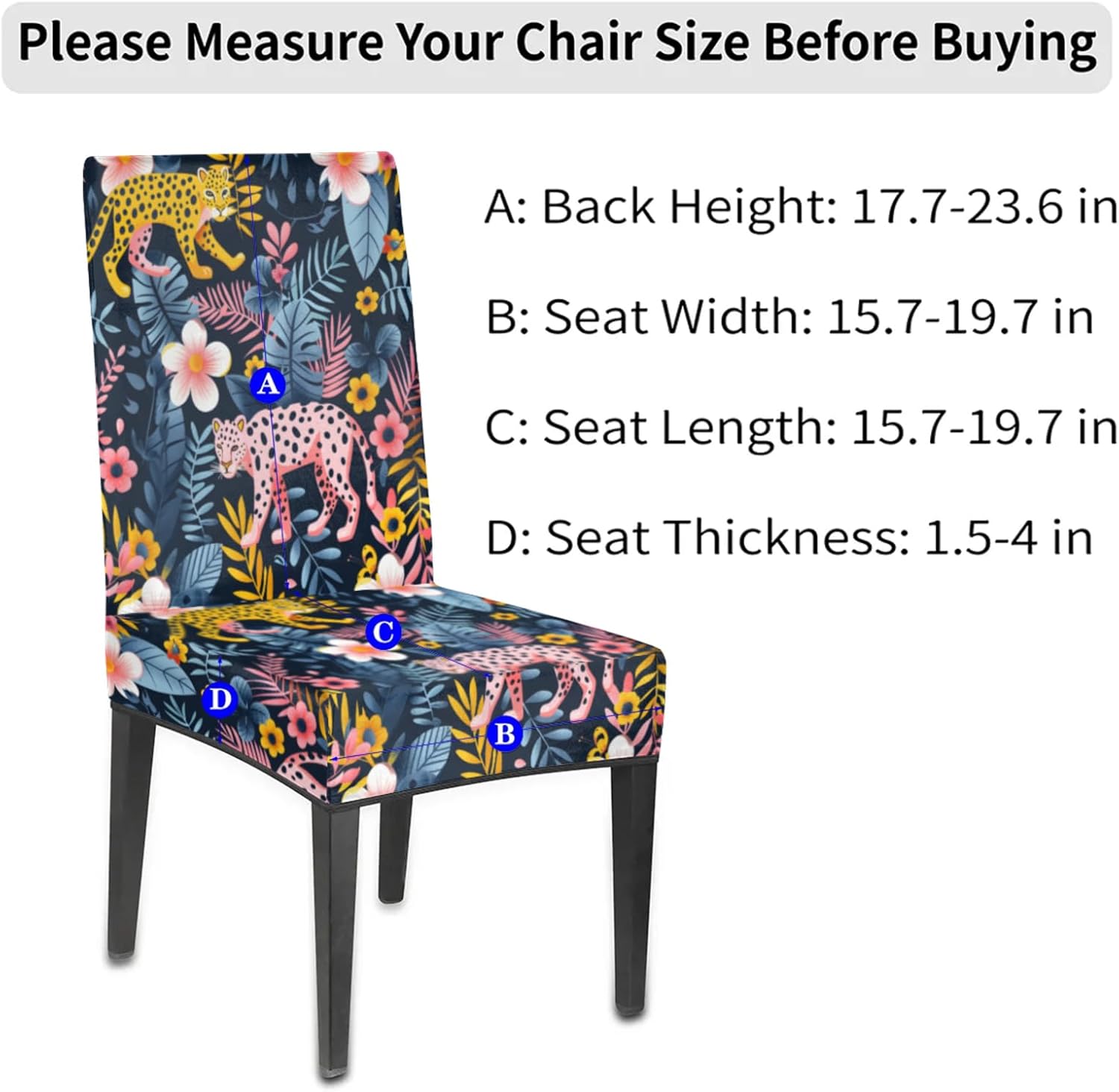QsirBC Leopards Leaves Stretch Dining Room Chair Covers Set of 6 Chair Slipcovers Removable Washable Kitchen Seat Covers Chair Protectors for Hotel Party Wedding