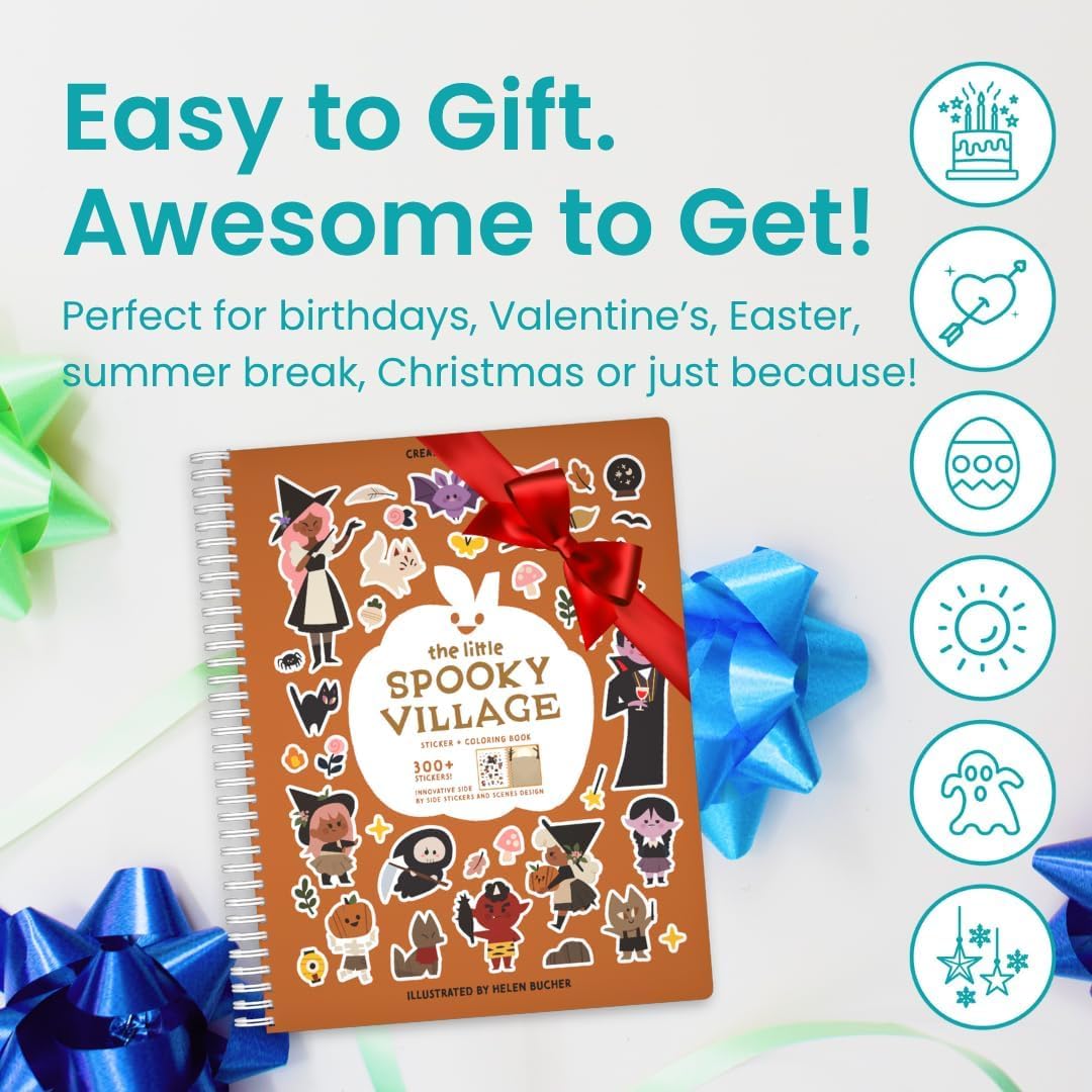 Spooky Village Halloween 300+ Sticker Book by Cupkin Toddler Travel Activity Coloring + Sticker Book, 8 Coloring Pages + Side by Side Scenes for 2–8 Years Children, Easter Gifts for Kids - Image 7