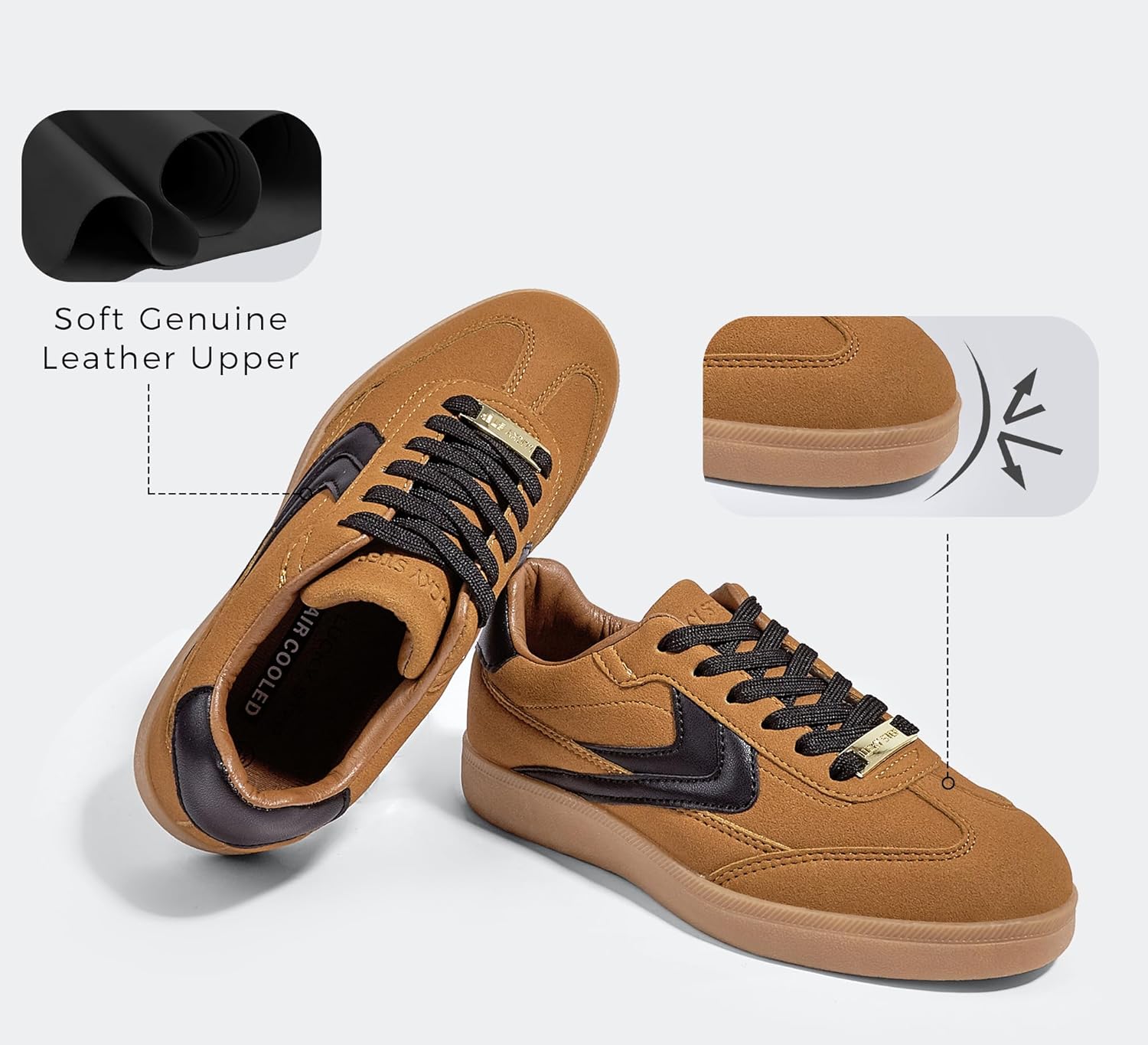 LUCKY STEP Women Retro Sneakers Fashion Classic Gum Sole Tennis Skate Shoes Casual Trendy Walking Trainer Anti Slip Flat Low-Top Footwear - Image 4