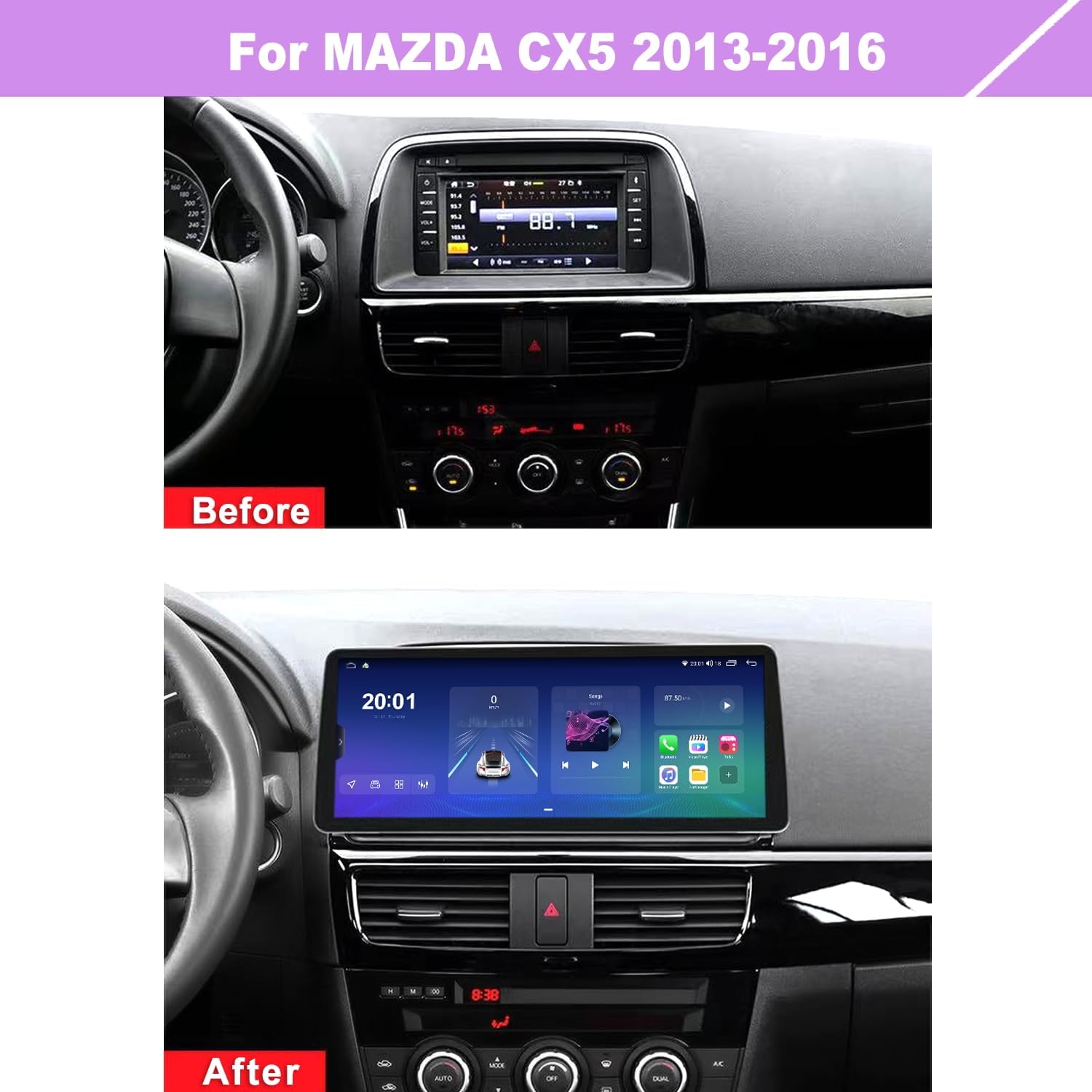 12.3" Android Car Stereo for Mazda CX5 2013-2016 Wireless Apple Carplay Android Auto Car Radio Bluetooth Head Unit QLED Touch Screen 1920x720 GPS Navigation (8-128GB Plus)