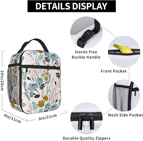 Miniatura 2 de Bolsa de almuerzo con patrón floral, doble aislamiento, a prueba de fugas, bolsa de mano, organizador de almuerzo para trabajo, picnic, viajes,