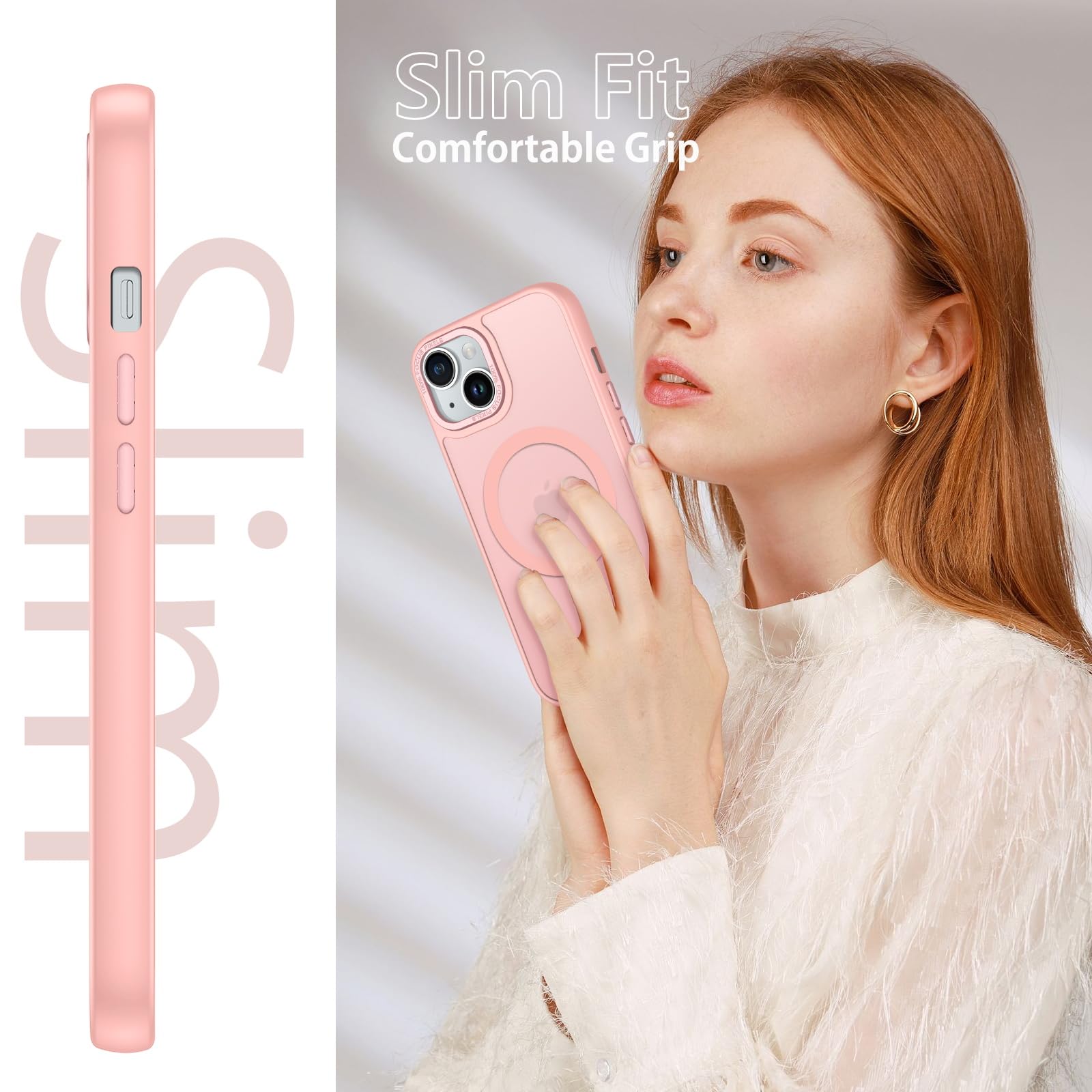 BENTOBEN Custodia Magnetica Per IPhone 15 6.1 Pollici – Opaca Traslucida, Antiurto, Compatibile Magsafe, Colore Rosa Acceso