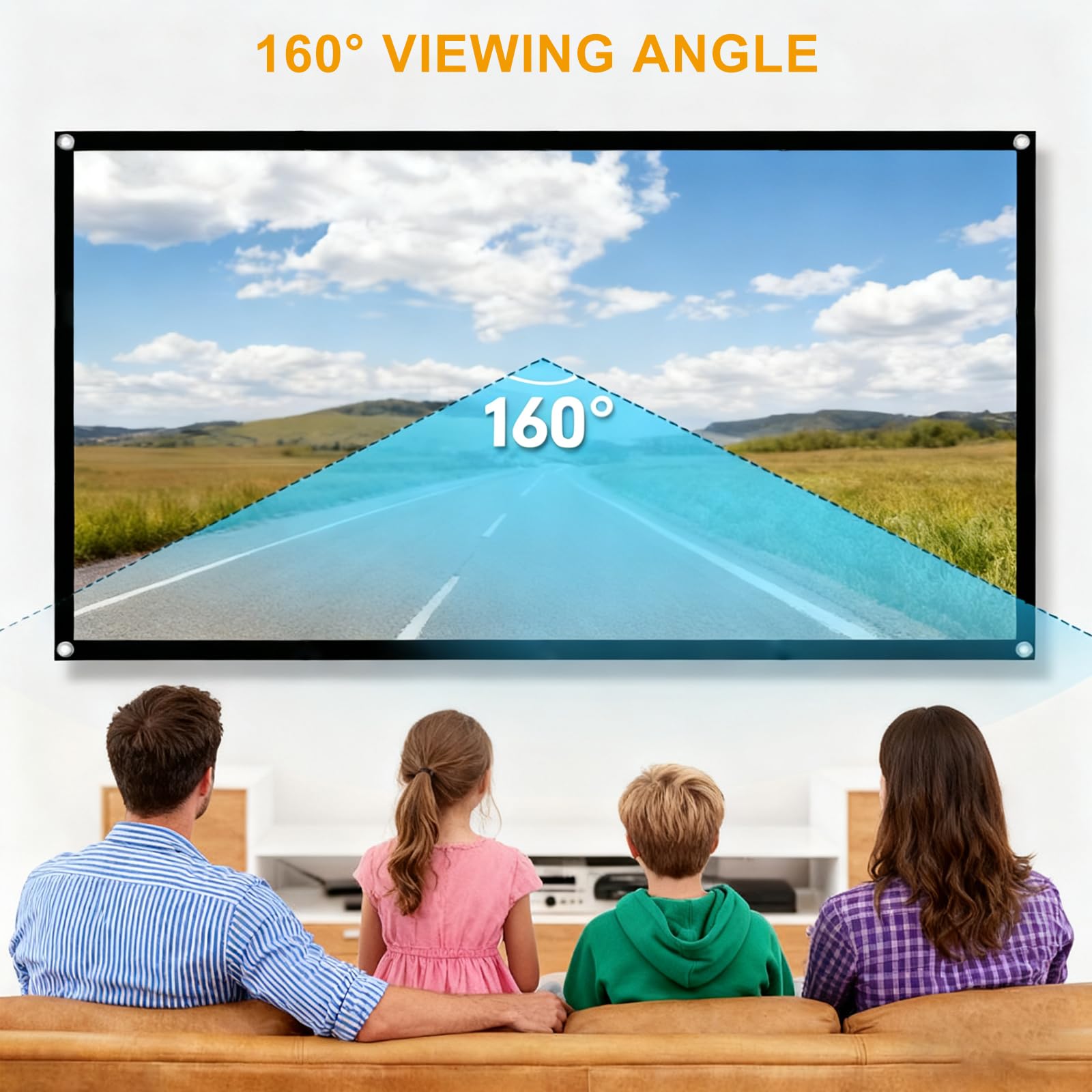 Proiettore di tela pieghevole da 60 pollici, portatile | 16:9 HD 4 K con proiezione sospesa e double face, resistente alla luce, spesso e senza pieghe, facile da trasportare, per home cinema