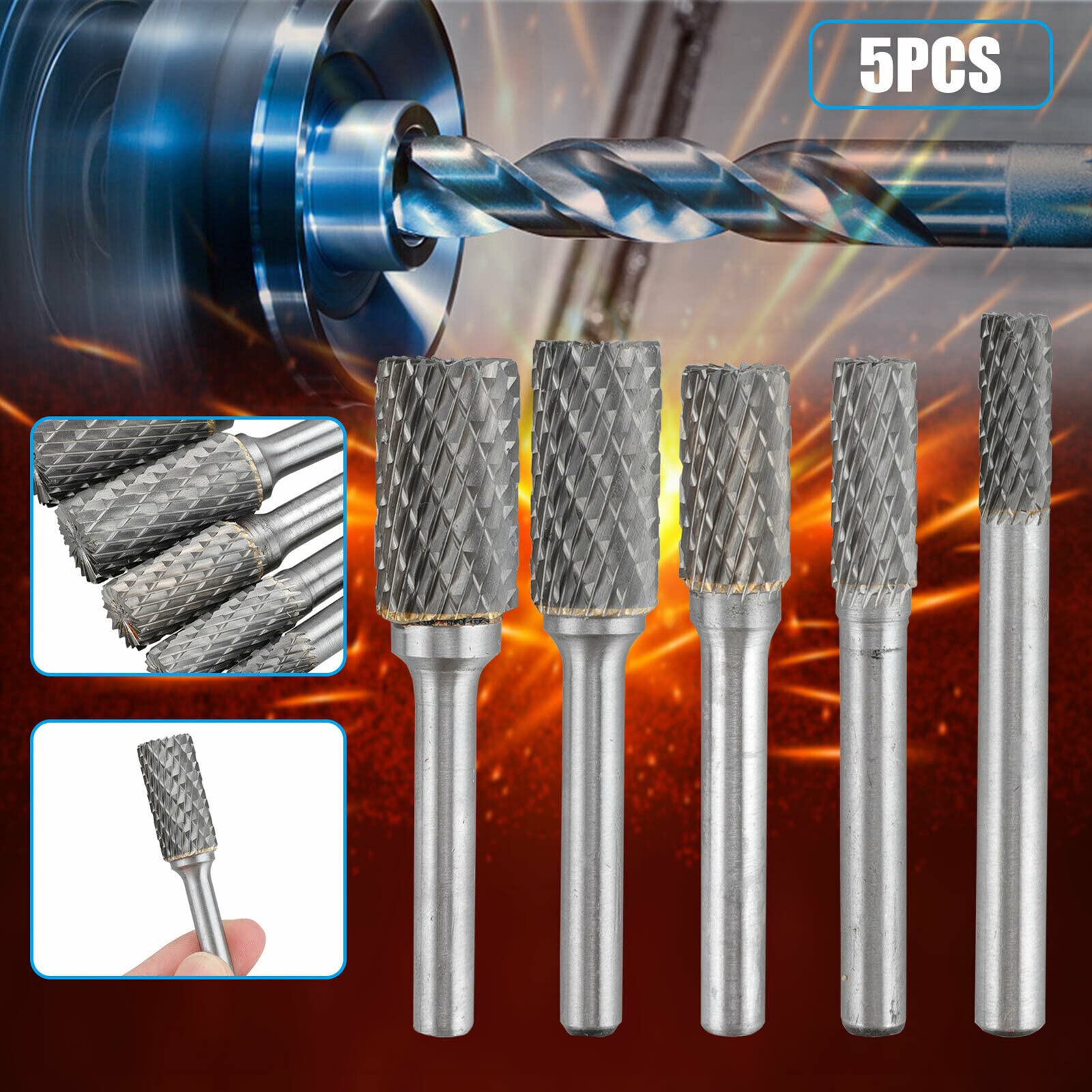 IUPPA 5Pcs 1/4 Inch Double Cut Tungsten Carbide Rotary Burr Die Grinder Shank Bit Set