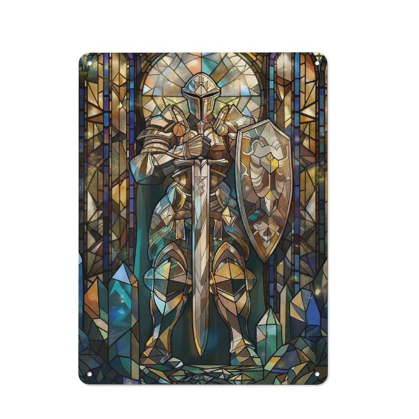Junmoney Stained Glass Sentinel Vintage Tin Sign 40X30cm, Country Style Bistro Wall Plaque For Bakery, Diner, Cafe Or Family Room