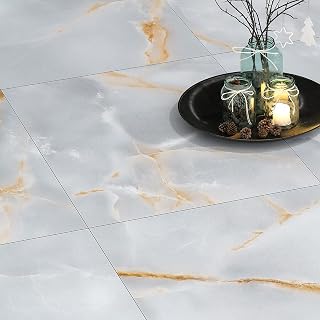 FunStick 30 Pack Grey Gold Marble Peel and Stick Floor Tiles 12x12 Waterproof Vinyl Flooring for Kitchen Bathroom Bedroom