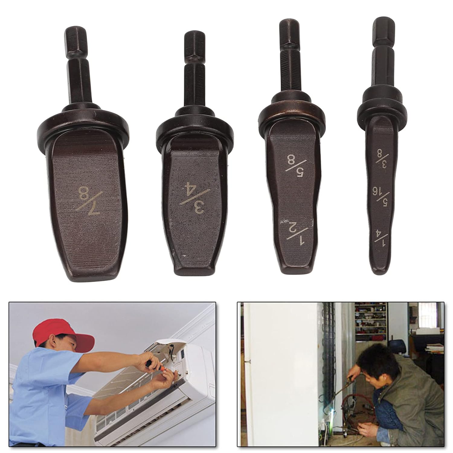 Pipe Tube Expander, High Carbon Steel Electric Swagging Tool Drill Bit, Air Conditioning Copper Pipe Expander 1/4", 5/16", 3/8", 1/2", 5/8", 3/4", 7/8" Bits