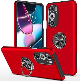 for Moto Edge 2022 Case for Motorola Moto Edge 2022 Case Military Grade Shockproof Built-in Ring Holder Kickstand Car Mount Protective Case for Moto Edge 2022 Phone Case Red