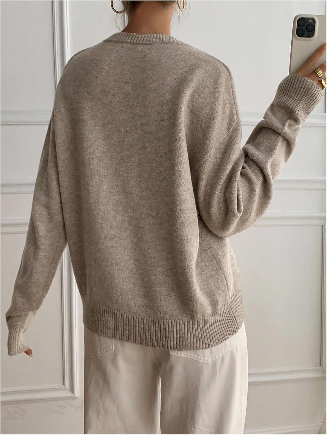 SOLY HUX Pullover Sweaters for Women Long Sleeve Button Crew Neck 2 in 1 Knitted Oversized Tops - Image 3