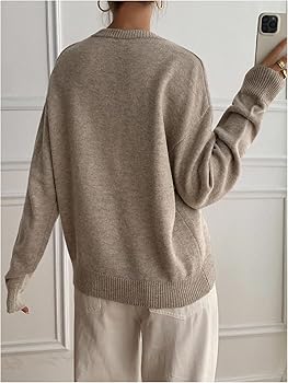 SOLY HUX Pullover Sweaters for Women Long Sleeve Button Crew Neck