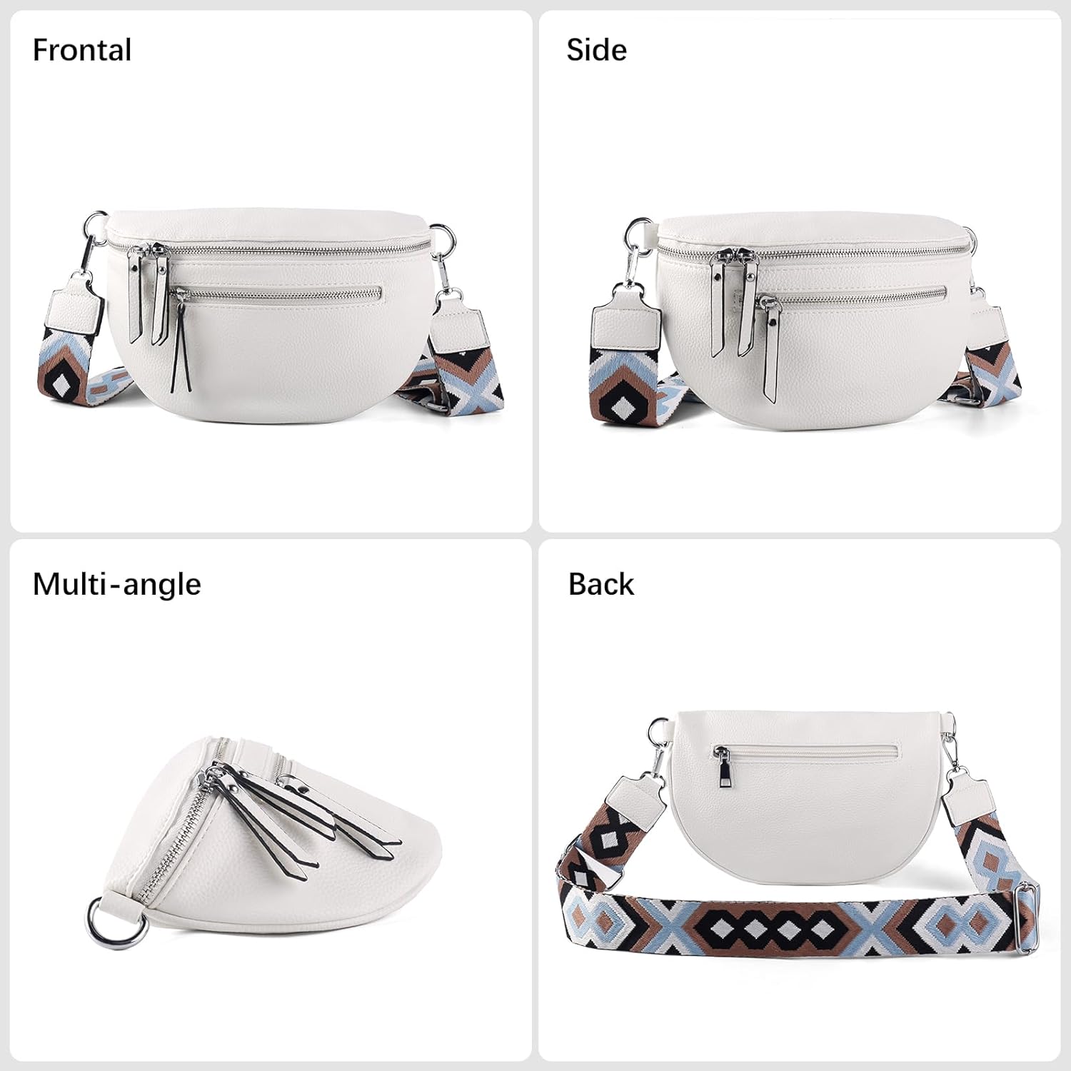 Crossbody Fanny Packs for Women Sling Bags with Coin Purse Bumbag Vegan Leather Belt Bag Chest Purse for Travel (White) - Image 3
