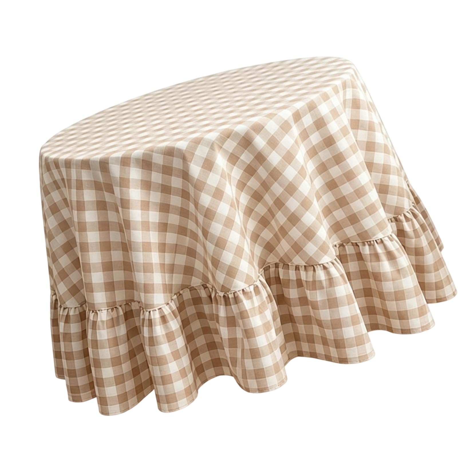 Home Dining Round Tablecloth Cotton Linen Blend Checked Cover with Ruffle Hem for Dining Room Table Decor for Tea Gatherings Checked Round Table Cover Ruffle Hem Linen Cloth Tea Decor Vintage Home