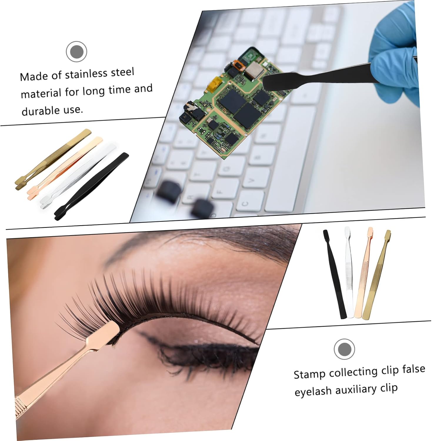 TEHAUX 16pcs Stainless Steel -Static Stamp Tweezers for Stamps Crafts and Jewelry Lightweight and Portable Precision Tools Wide Tips for Delicate Handling