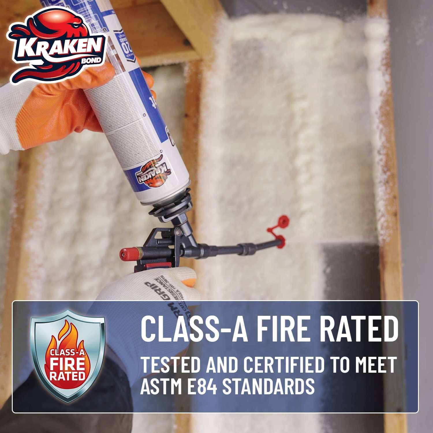 Kraken Bond Fastcoat Fire Rated Spray Foam Insulation Kit (24x27.1 oz.) (R-Value 11.32 / 2in) Closed Cell Expanding Foam - Heat and Acoustic Insulation, Gun & Cleaner Included, 480 Board Ft, 24 Pack