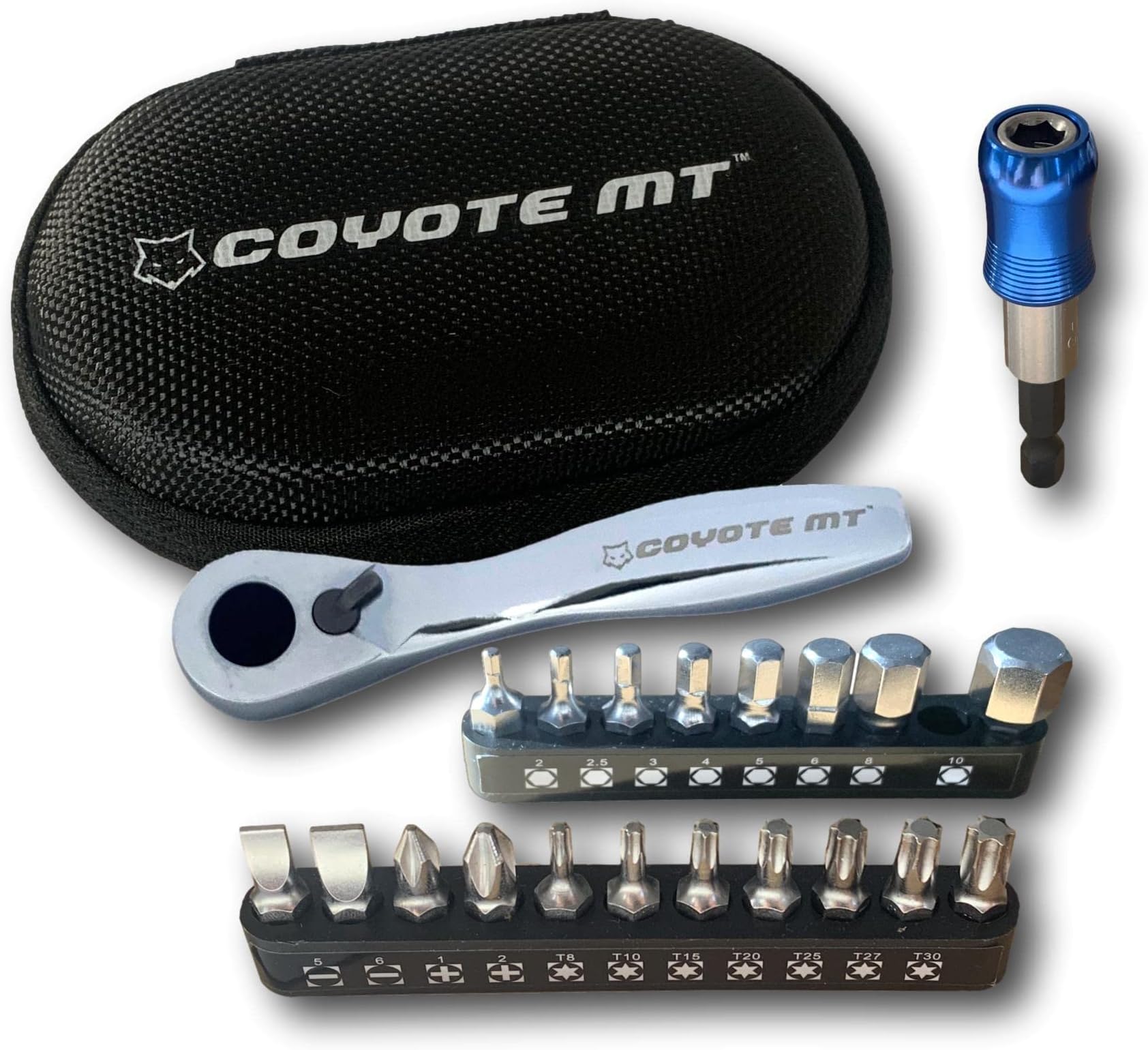 Mini Ratchet Tool Set Professional & Stylish Multitool Repair Kit for Road & Mountain Bikes - Compact Multi Tool for Your Bicycle, Home or Work - 19 x S2 Bits & Hard Case Pouch