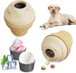 hwnguJ Durable Dog Toy for Aggressive Chewers - Freezable Ice Cream Puzzle Toy - Interactive Treat Dispenser for Anxiety Relief – Long-Lasting Dog Birthday Gift