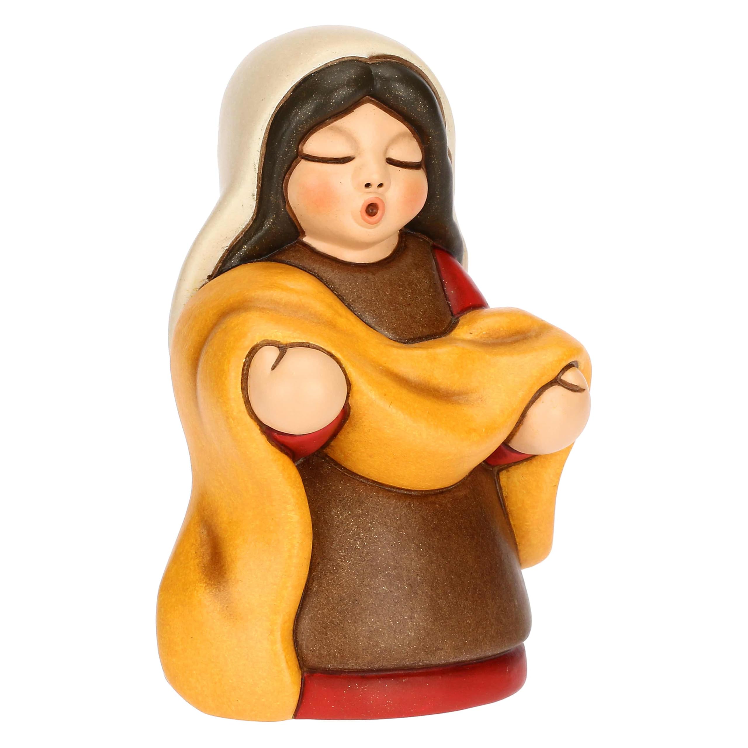 THUN, Venditrice di Stoffe Rossa in Ceramica di Alta Qualità, Collezione Presepe Classico, Statuine per Presepe di Natale da Collezione, 5,4 x 4,3 x 7,9 cm