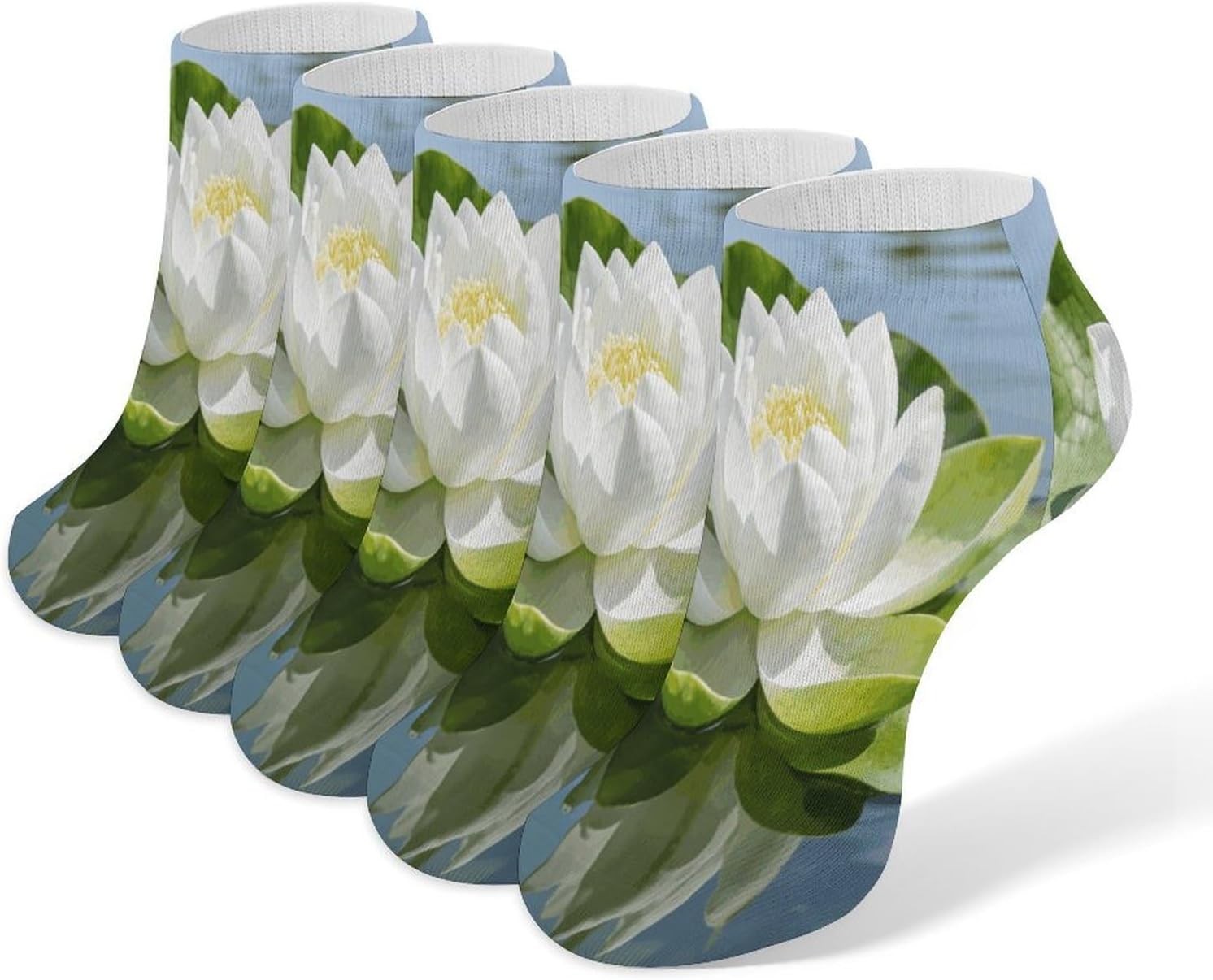 White Green Lotus Crew Sock for Men Women Funny Novelty Socks Athletic Ankle Socks Comfort Soft Low Cut Tab Sock 5 Pairs