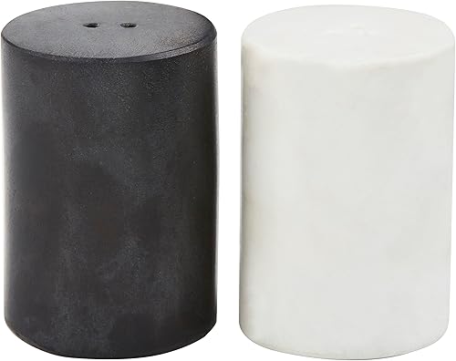 Mud Pie Salero y pimentero de mármol negro/blanco; 2 3/4 pulgadas x 1 3/4 pulgadas de diámetro