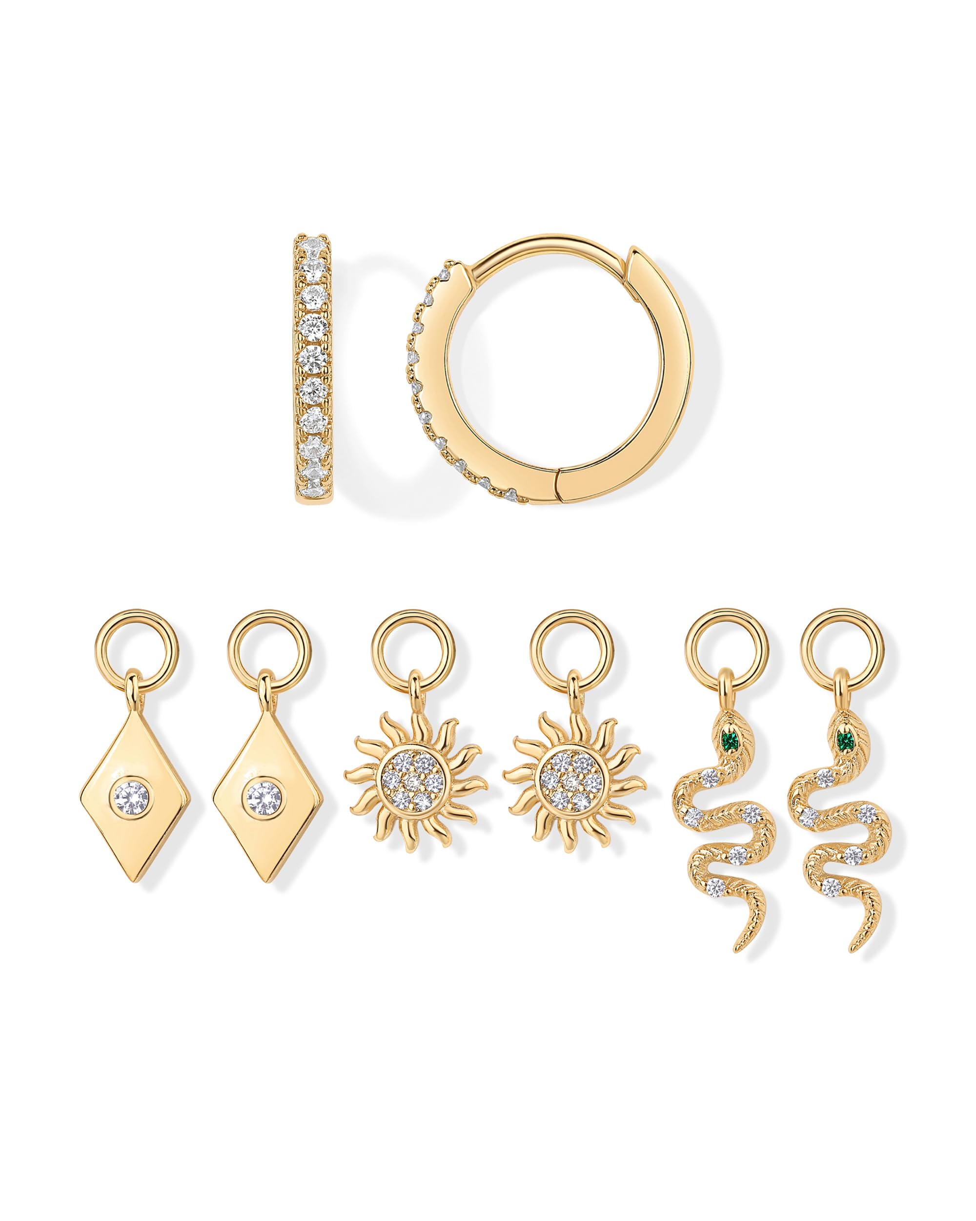 Pavoi18k Gold Plated Huggie Earrings And Charm Set For Women