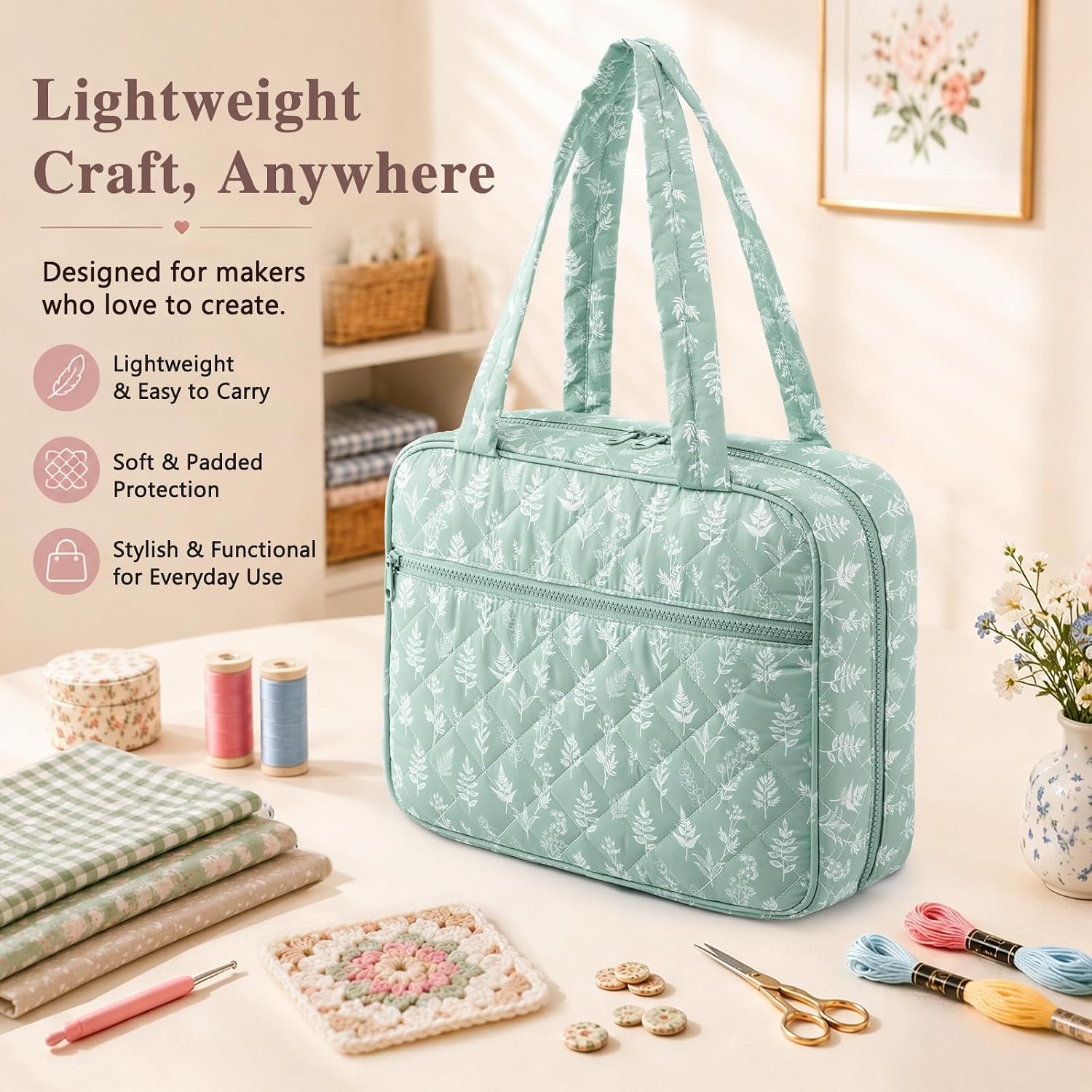 AMOIGEE Sewing Organizer Bag/Clear Pockets for Embroidery & Craft Supplies