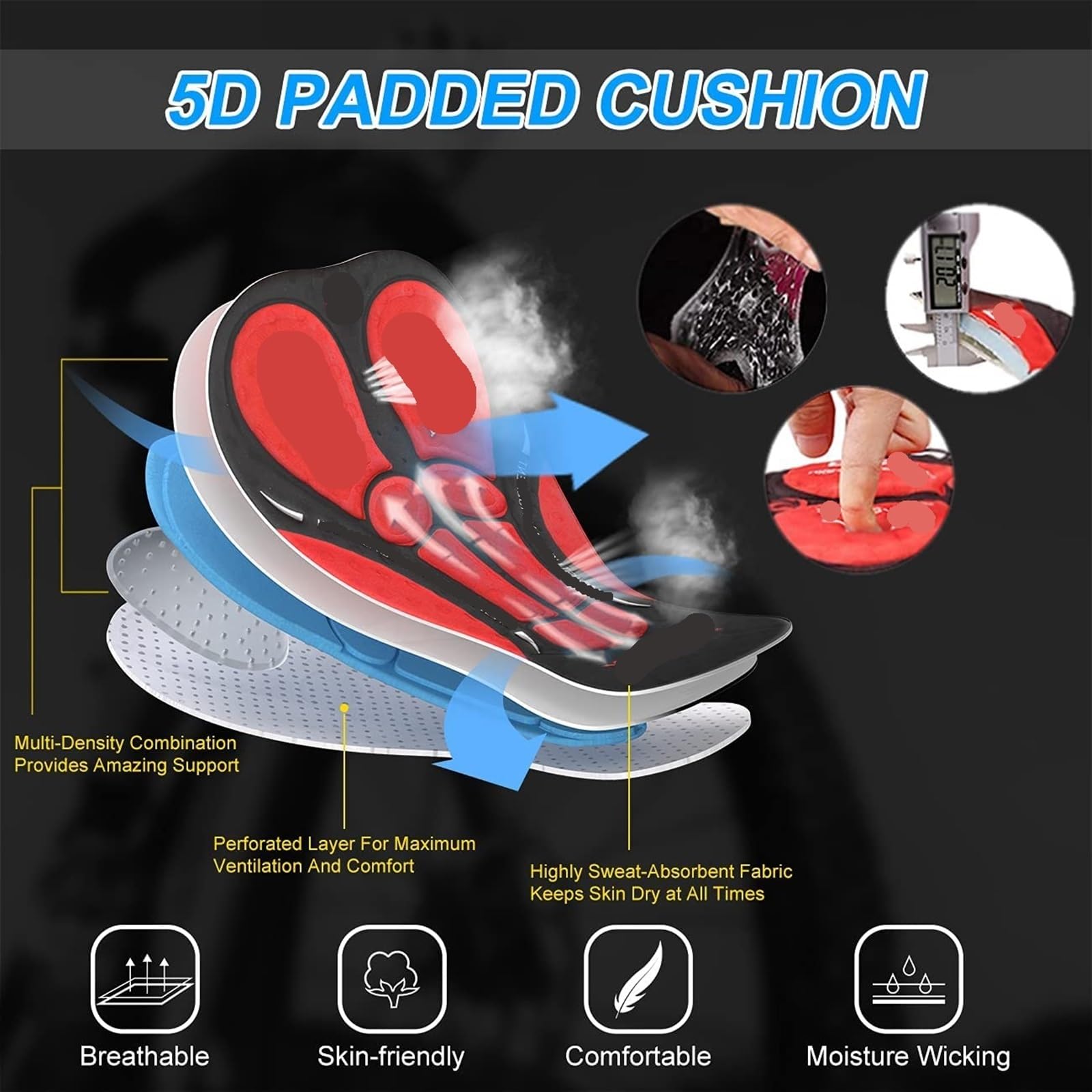 Pantalones Cortos de Ciclismo for Hombre con Bolsillo Trasero, Pantalones Cortos Acolchados de Gel 5D for Ciclismo de montaña y Carretera, Medias Medias Culotte Ciclismo Hombre(Europe-XL)