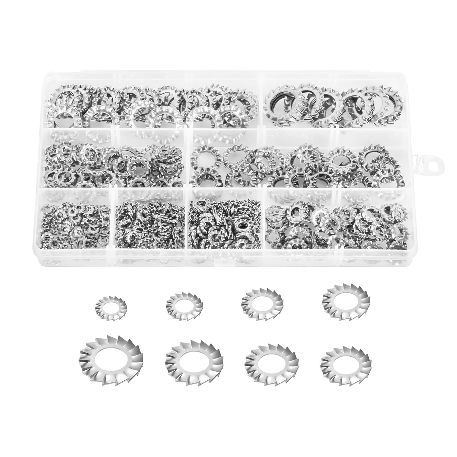 555 Pieces of Stainless Steel Outer Serrated Washer, Anti-Loosening Inner Washer, Star Tooth Locking.