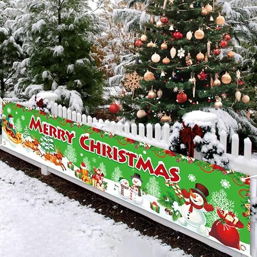 Bannière de Noël, bannière de fête de Noël, longue bannière de fond de Noël, décorations de bannière de Noël pour extérieur intérieur jardin maison balcon porte clôture décorations de Noël fête Cover