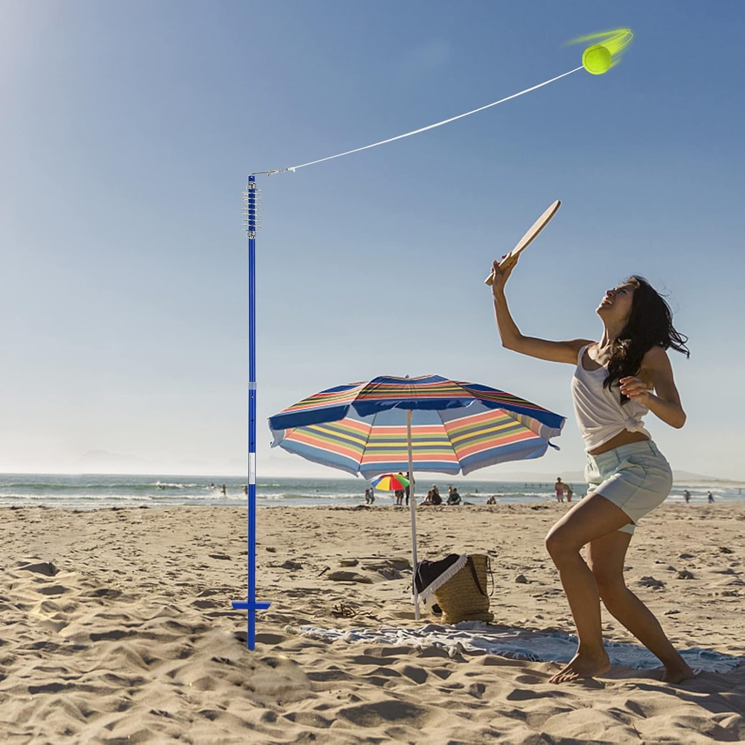 GOPLUS Circletennis, zestaw Twist Ball ze stojakiem z regulacją wysokości, piłka tenisowa i 2 rakiety, gra swingowa do ogrodu, parku, na plażę i łąkę, przenośna zabawka do spędzania wolnego czasu