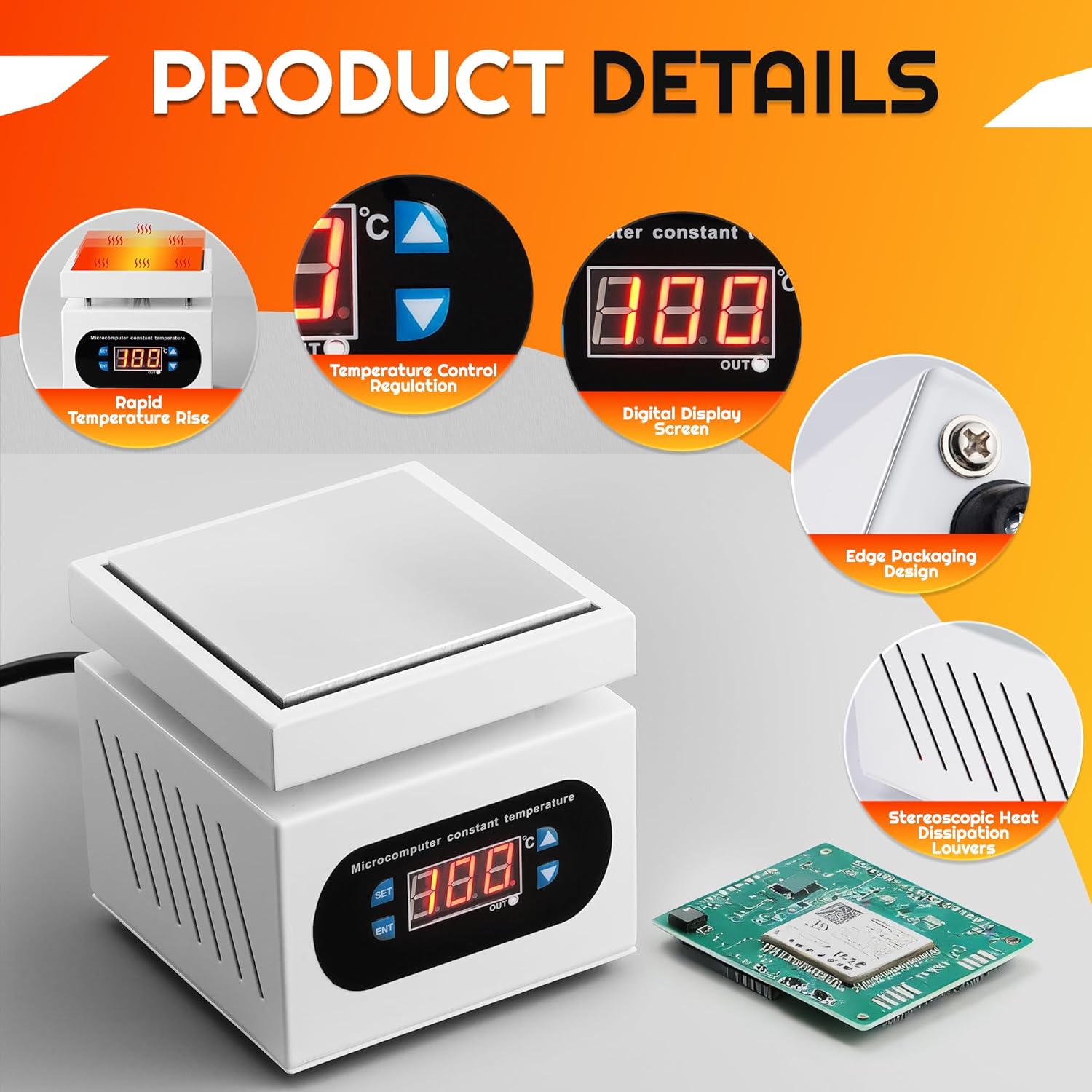 110V 350W Soldering Hot Plate,Microcomputer Electric Preheat LED Heat Plate 100X100mm Mini Hot Plate with Digital Display for Lab,Engineers, Phone Repair Technicians, DIY Electronics Enthusiasts