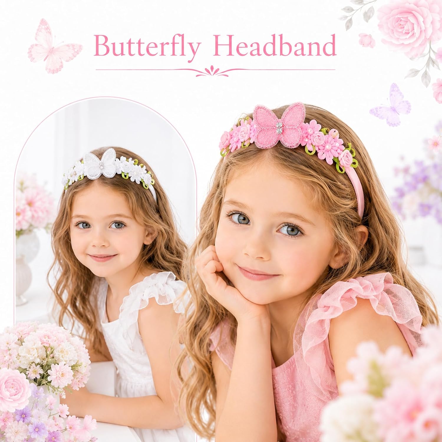 4Pcs Headband for Girls Flower Non Slip Floral Butterfly Hair Hoop image 4