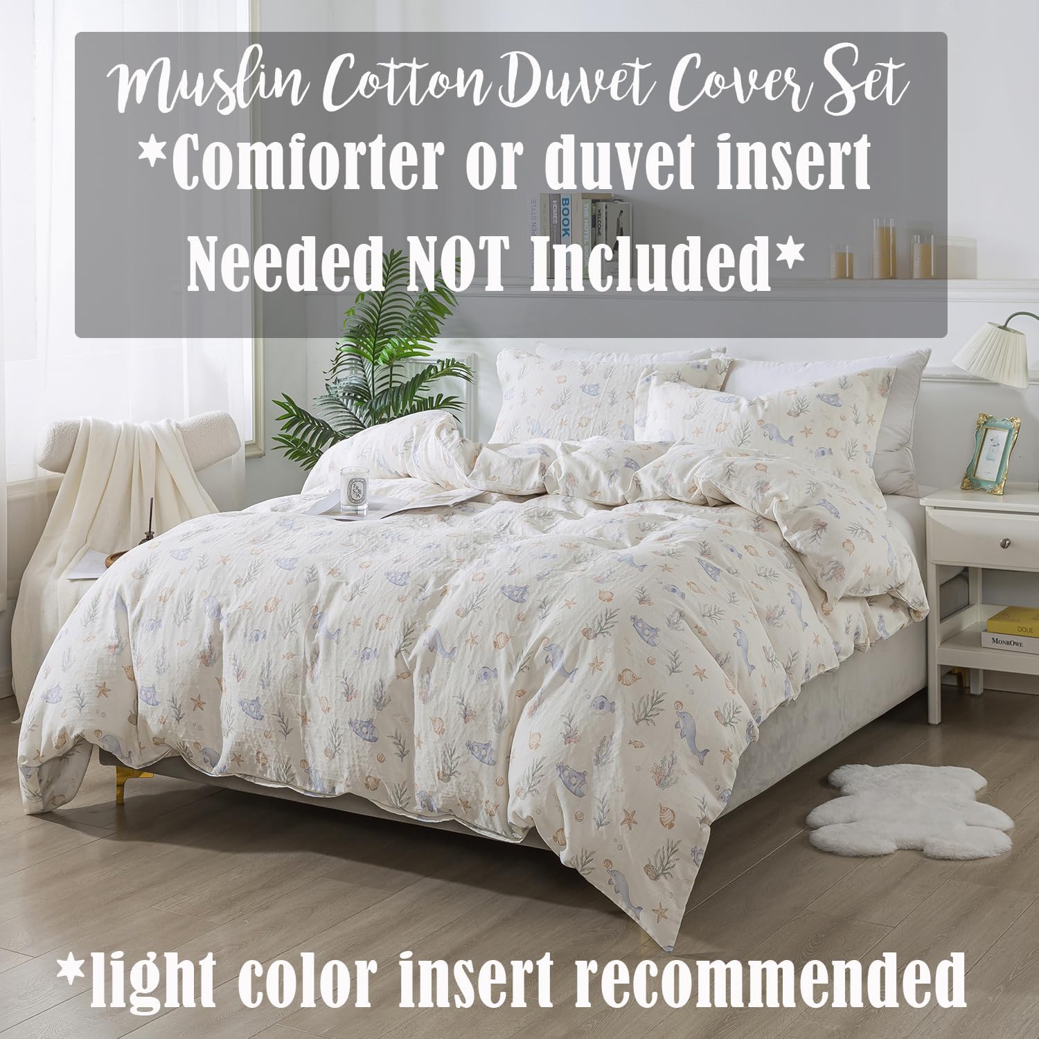 Brandream Twin Size Duvet Cover Set 100% Muslin Cotton Kids Ocean Bedding Set Extra Soft Children Duvet Cover Set (Comforter Insert Not Included)