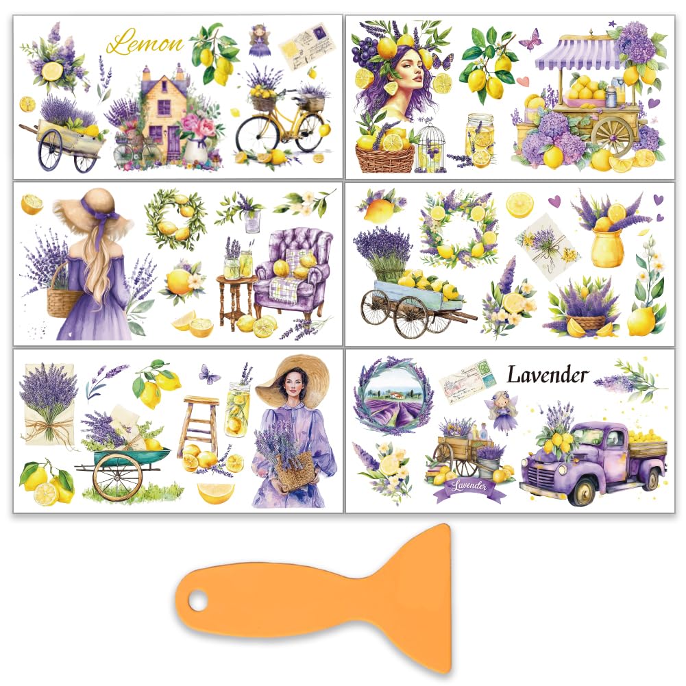 Autocollants à frotter au citron OLYCRAFT 6pcs pour meubles et scrapbooking style frais