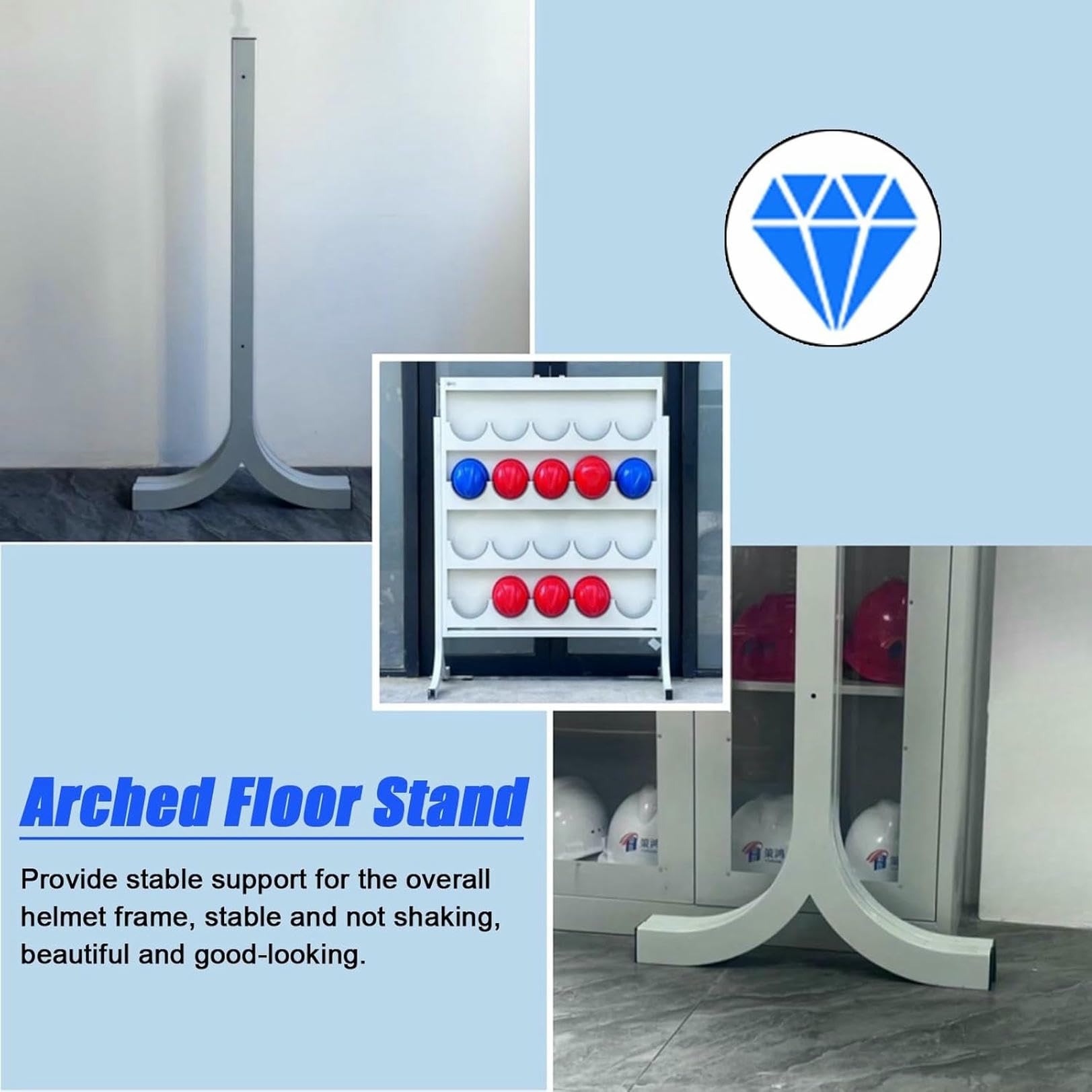 Organizador de Cascos Independiente, para Taller/fábrica/Oficina de Obra, Estante para Cascos con Tira de Goma Suave, Soporte de Acero Resistente para exhibir Cascos de Seguridad