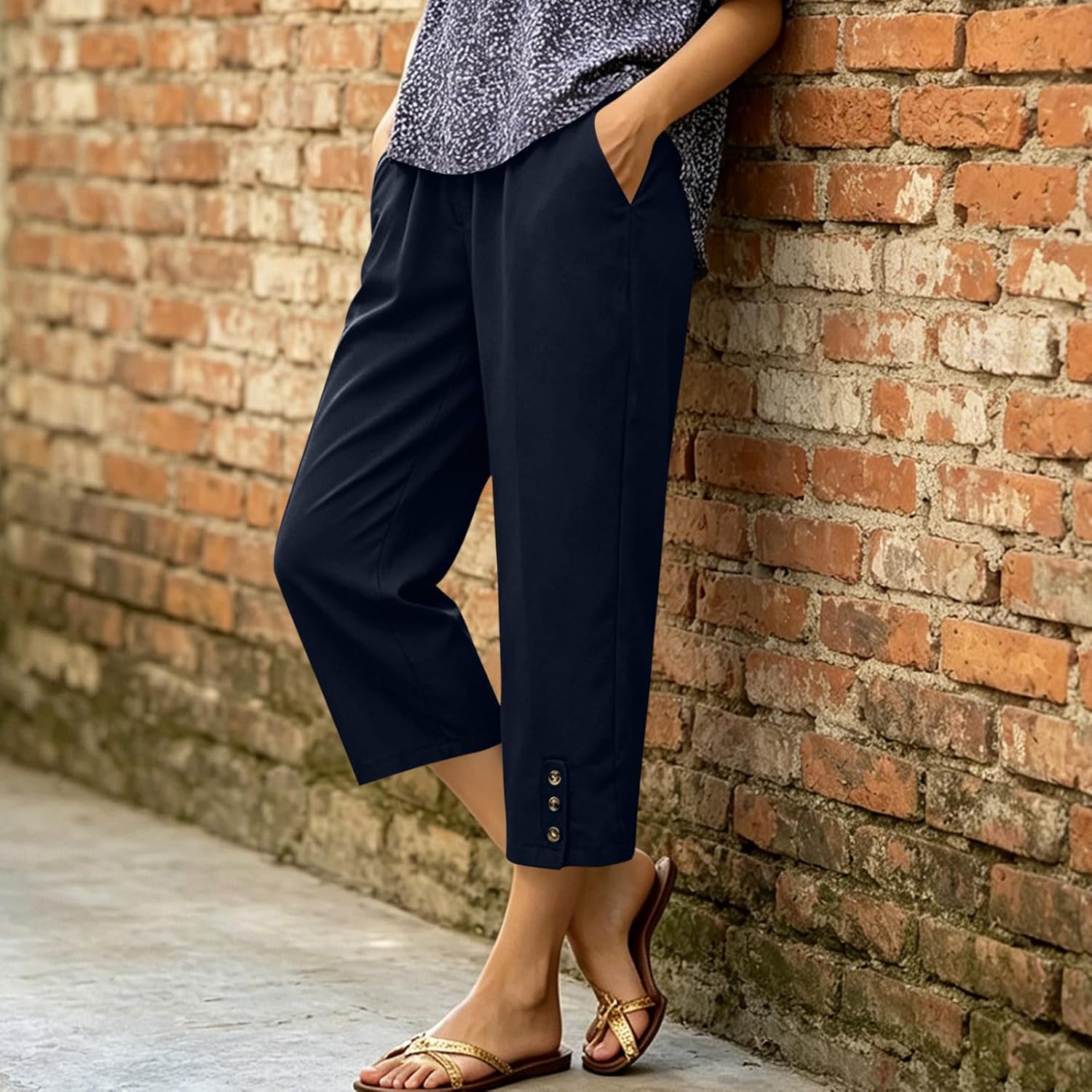 Linen Pants Women 2026 Fahion Lightweiht Loose Capri Pant Lace Casual High Waist Trousers Summer Capris with Pocket