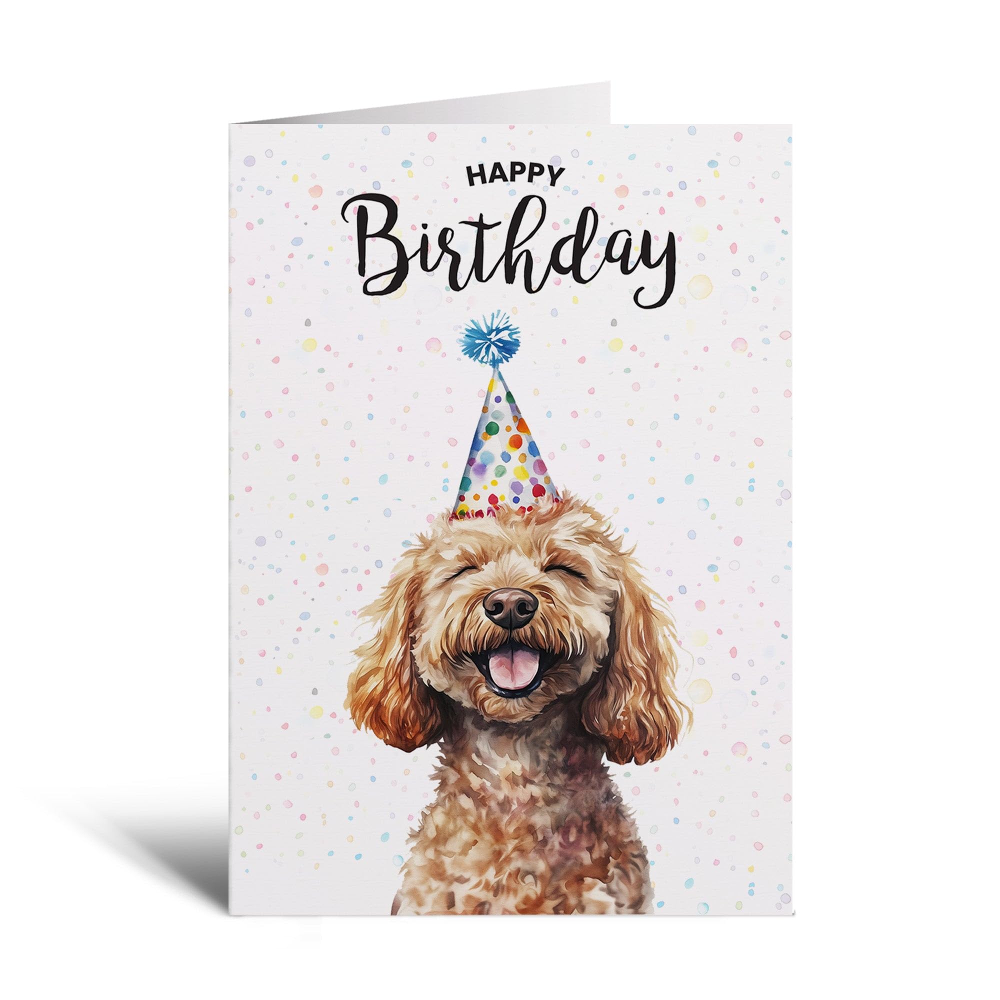 Postcard Prints - Cockerpoo Dog Illustration Birthday Card for Him or Her - 5x7 Inch - 300gsm Matte Finish - Includes Kraft Envelope - 2 Card Pack