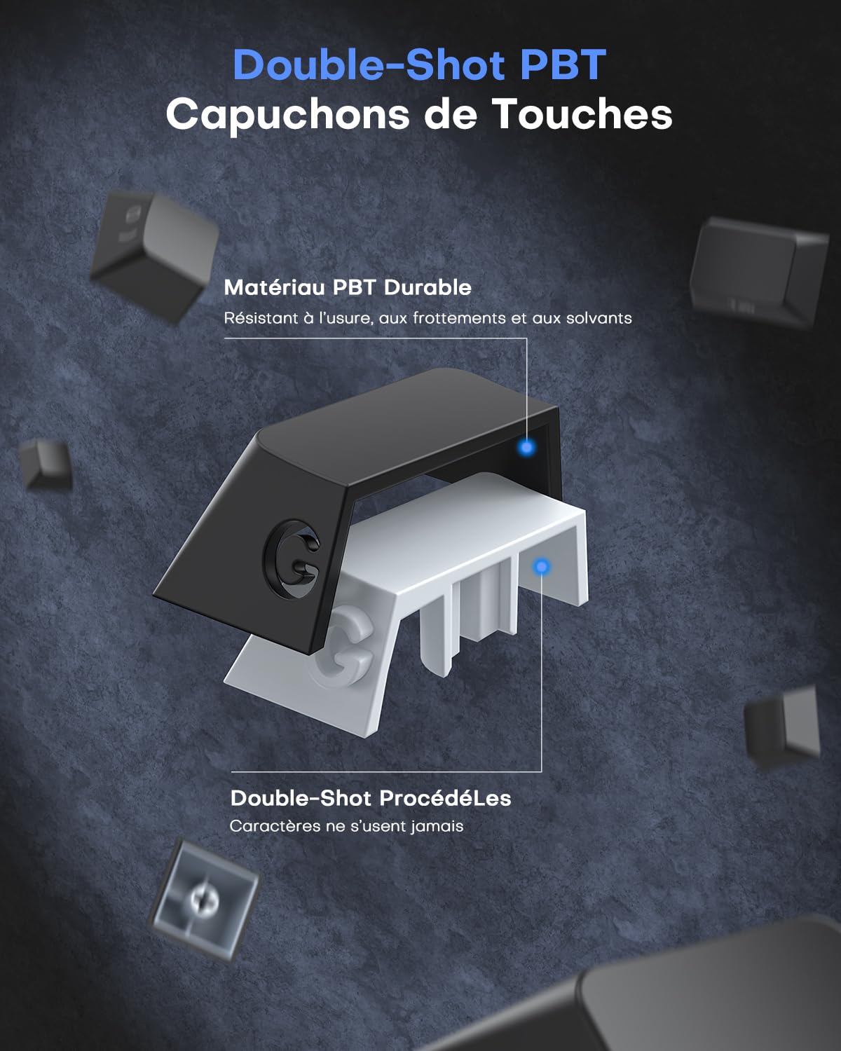 OMOTON Capuchons de Touches en Français, Cherry Profil 127 Touches PBT avec extracteur de Touches, Gravur Latéral pour MX Switch 61/68/84/87/96/108 ANSI/ISO-FR Layout claviers mécaniques - Noir