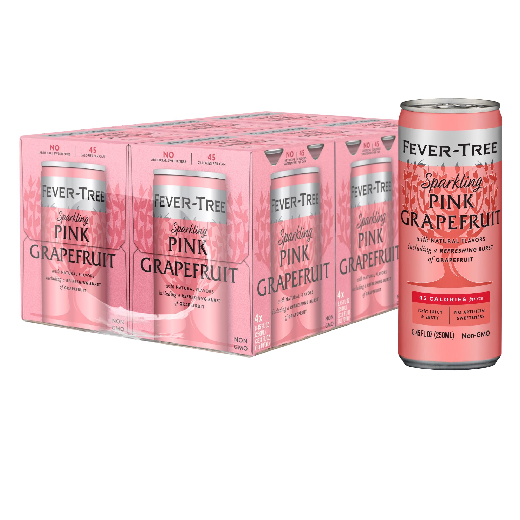 Fever-TreeSparkling Pink Grapefruit - Premium Quality Mixer - Refreshing Beverage for Cocktails & Mocktails. Naturally Sourced Ingredients, No Artificial Sweeteners or Colors - 8.5 Fl Oz Cans - Pack of 24