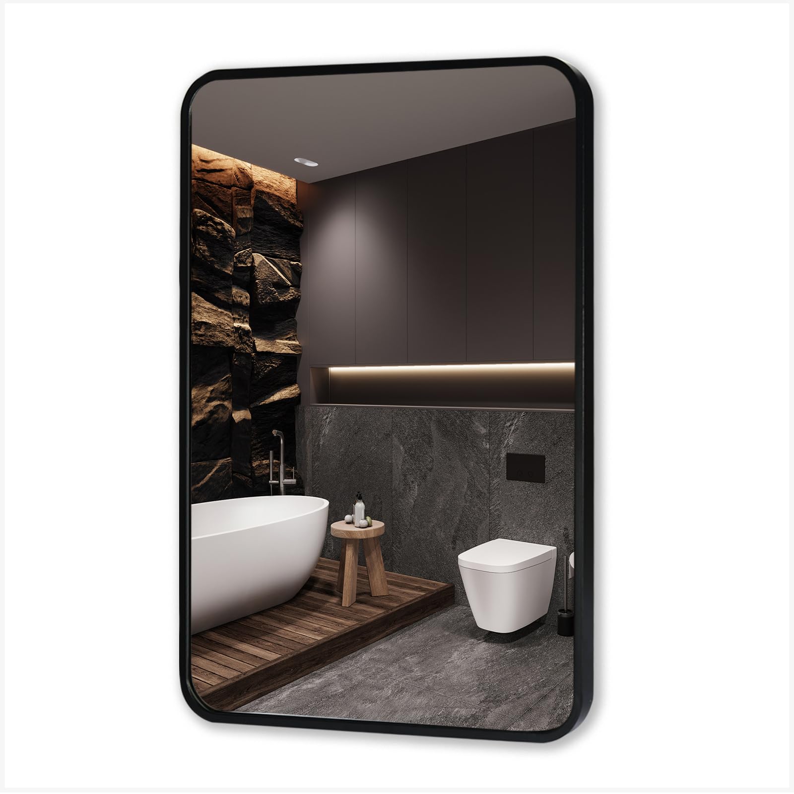 MIQU Black Bathroom Mirror 80x60cm, Rectangular Wall Mirror for Bathroom — image 1