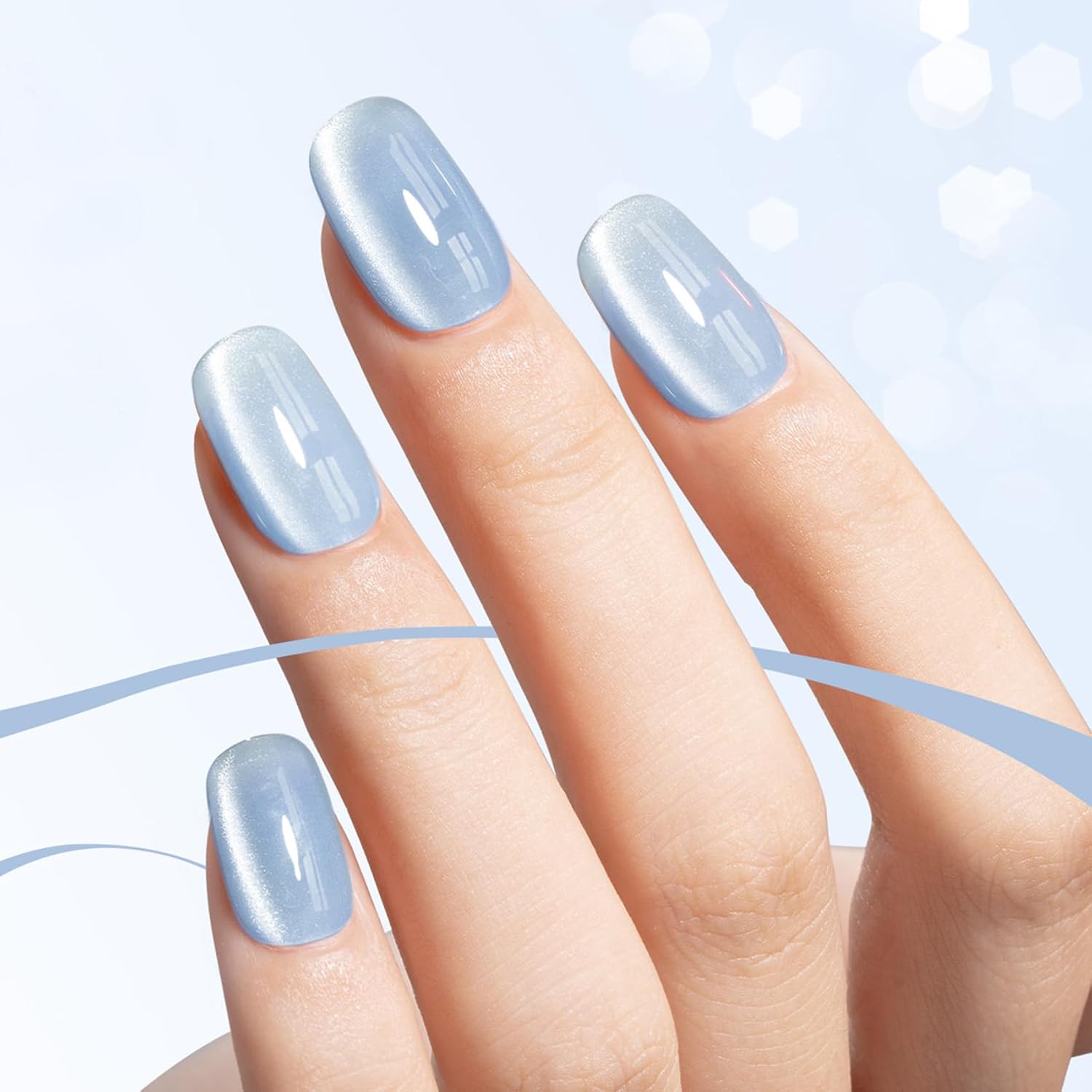 MEGIOR 0.5 OZ Jelly Blue Cat Eye Gel Nail Polish 15ML Blue Glitter Soak Off Holographic Magnetic Gel Polish for Nail Art Manicure Salon DIY at Home