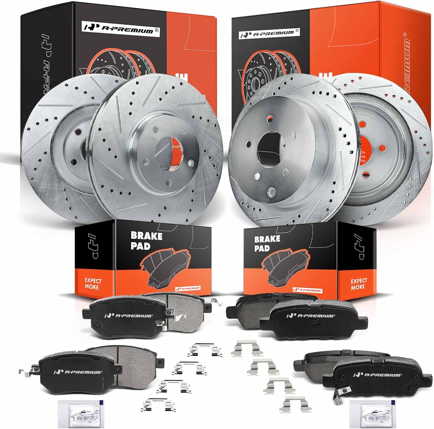 A-Premium Front & Rear Drilled and Slotted Disc Brake Rotors + Ceramic Pads Kit Compatible with Select Infiniti and Nissan Models - FX35 2003-2005, Murano 2005-2007/2009-2012, 12-PC Set