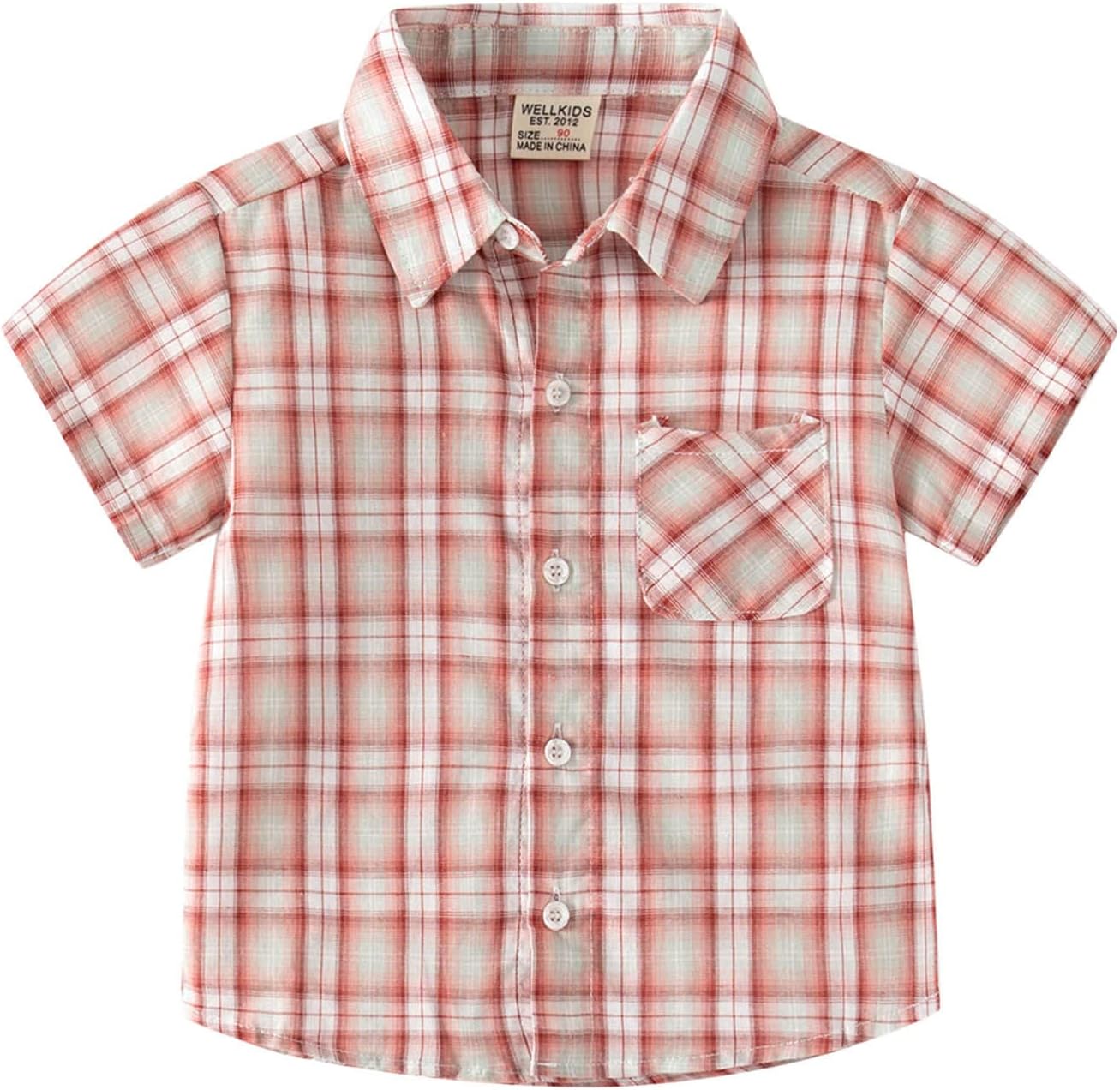 Athletic Tee Kids Toddler Flannel Shirt Jacket Plaid Short Sleeve Lapel Button Down Shacket Baby (Red, 12-18 Months)