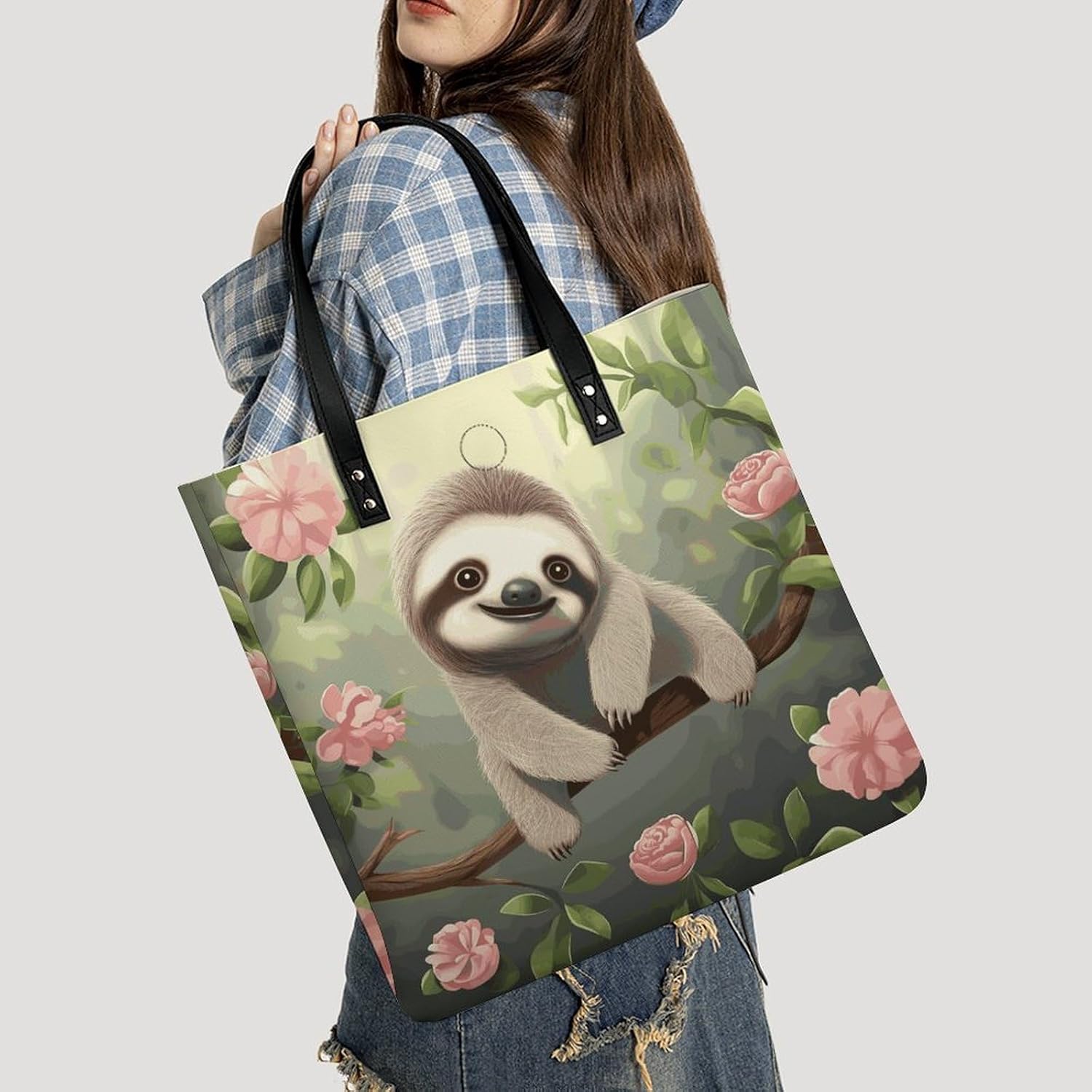 Cute Baby Sloth Handbags Large Capacity, Tote Bag Stylish Slouchy, Shoulder Bags for Work Beach Travel And Shopping Grocery.