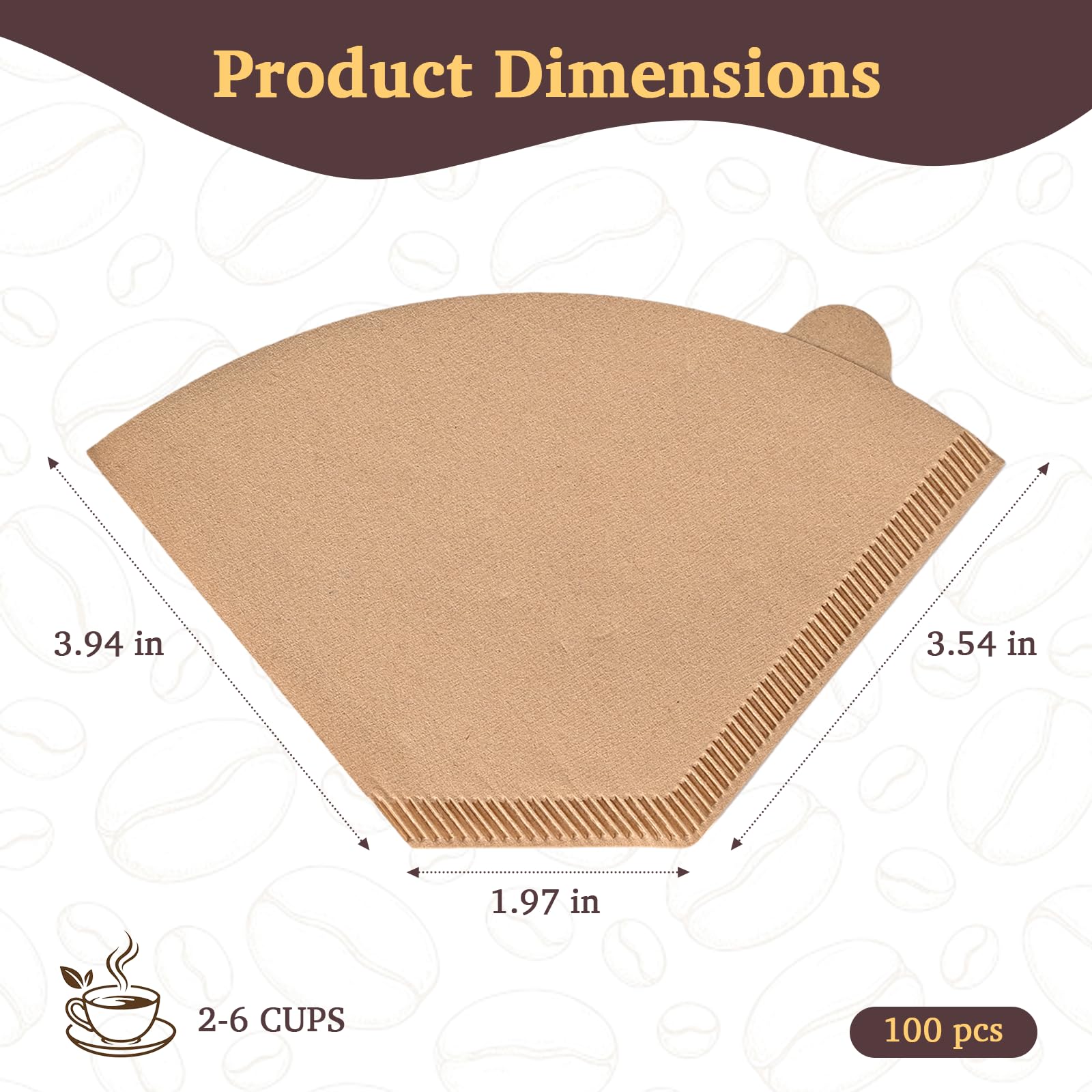 100 Count 2 Cone Coffee Filters Unbleached Natural Paper No Blowout Tear-Resistant Compostable Fits 2-6 Cup Makers Pour-Over — view 2