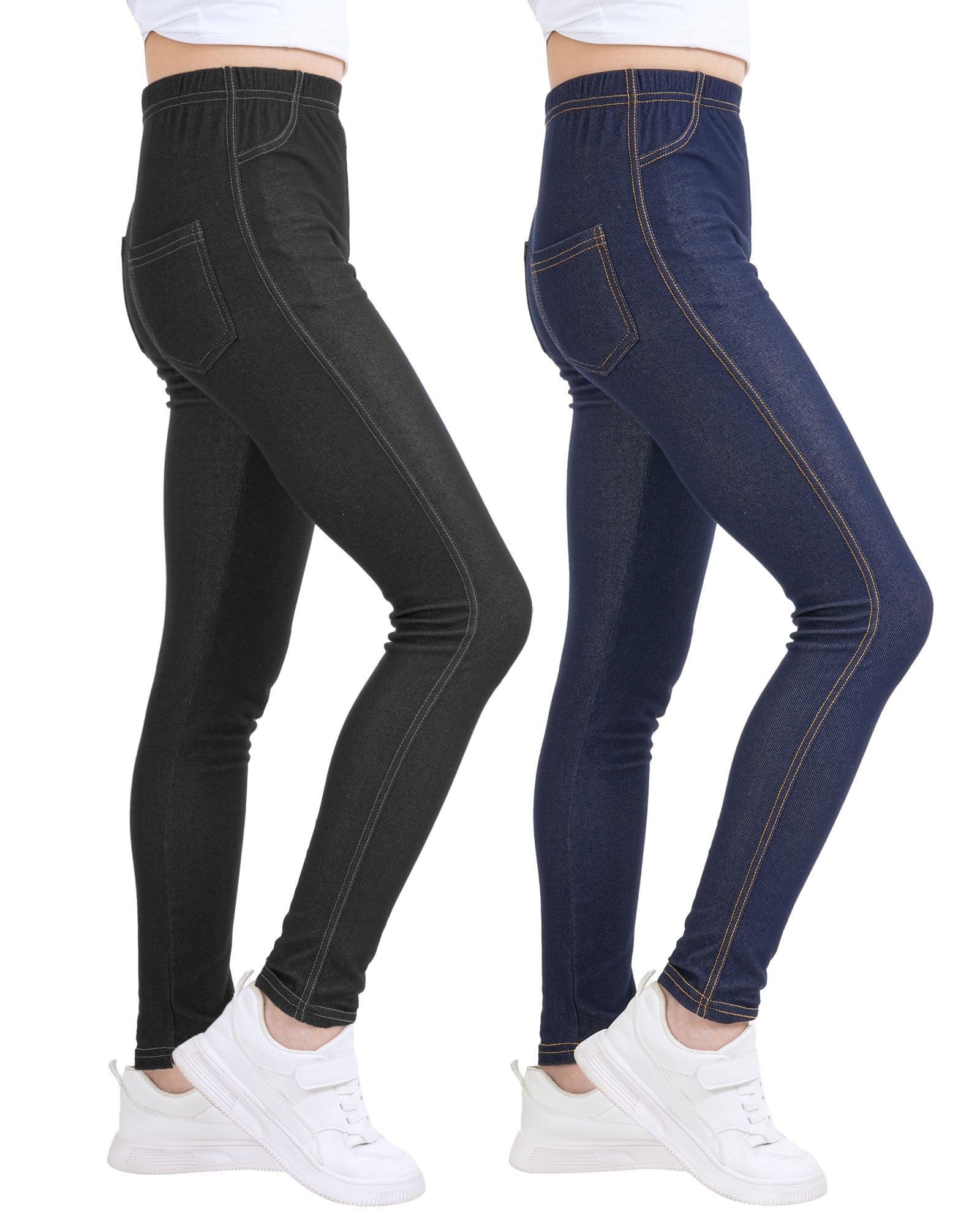 KEREDA Jeggings Mädchen Leggings Hosen Kinder Stretch Jeans-Optik 2er-Pack