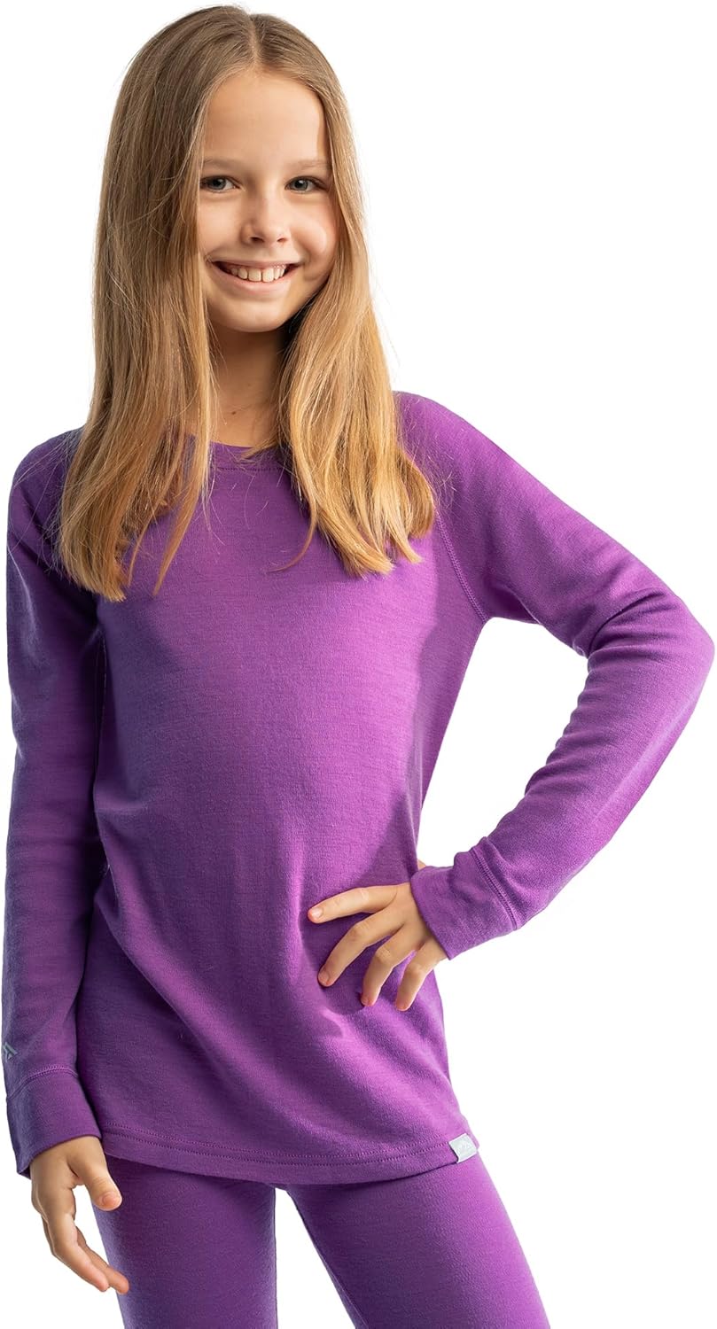 Merino Wool Base Layer Kids - Midweight Long Sleeve Merino Wool Top Kids - Unisex Kid Thermal Underwear