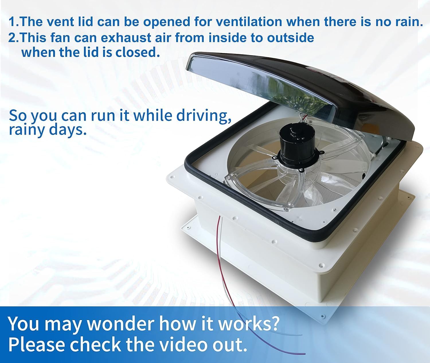 Build-in Rain Shield RV Roof Fan Vent Trailer Camper 10 Speed 12V 14'' Reversible