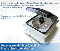 Vista 2 de Ventilador de Techo para RV con Protector de Lluvia Integrado, 10 Velocidades, 12V, 14'', Reversible (SIN CONTROL REMOTO)
