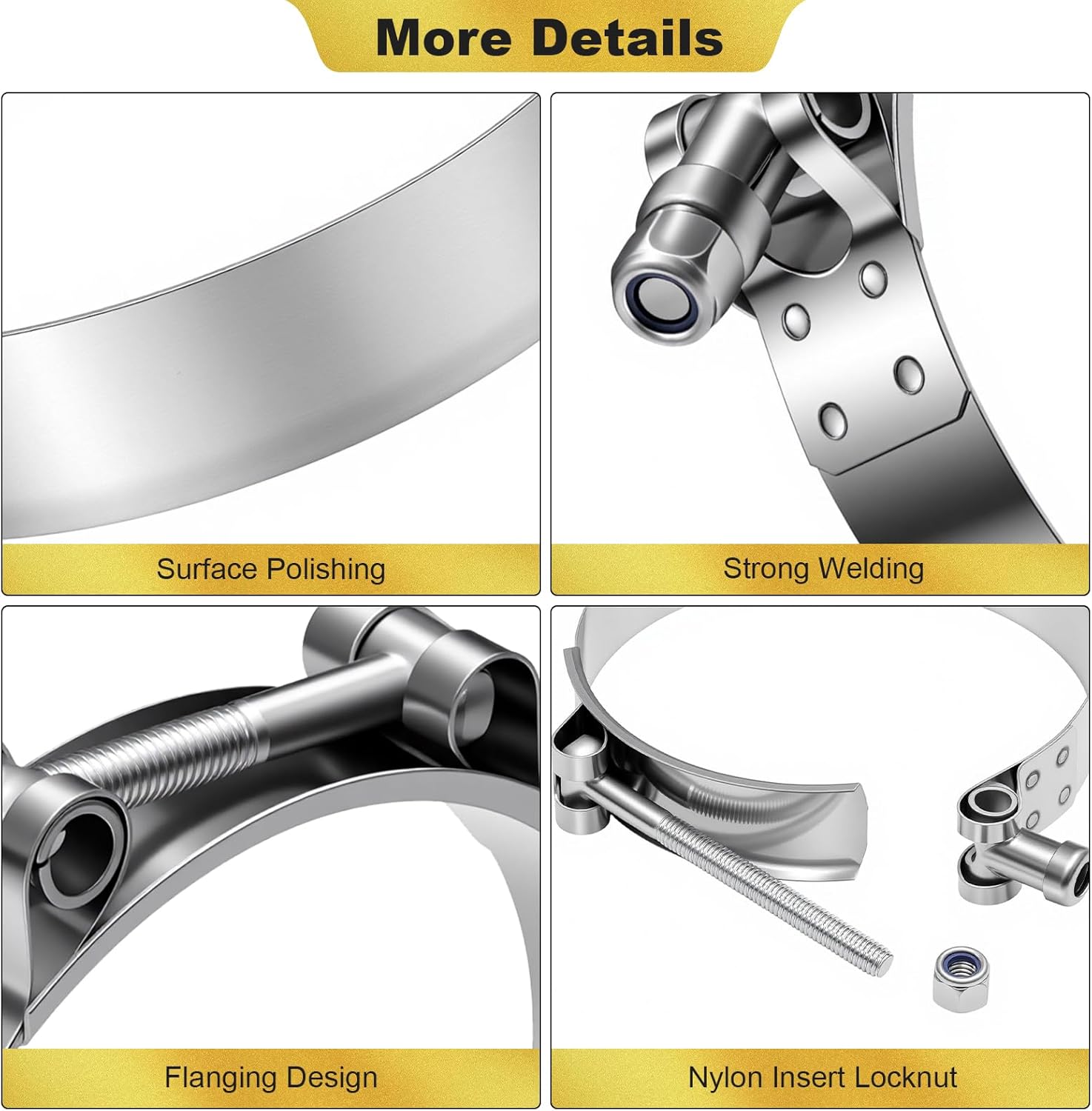 4pcs 304 Stainless Steel T-Bolt Hose Clamps 93mm-101mm Adjustable Range for 3.66 inch-3.97 inch Hose OD Intercooler Radiator Pipe Clamps for Silicone Coolant Hoses