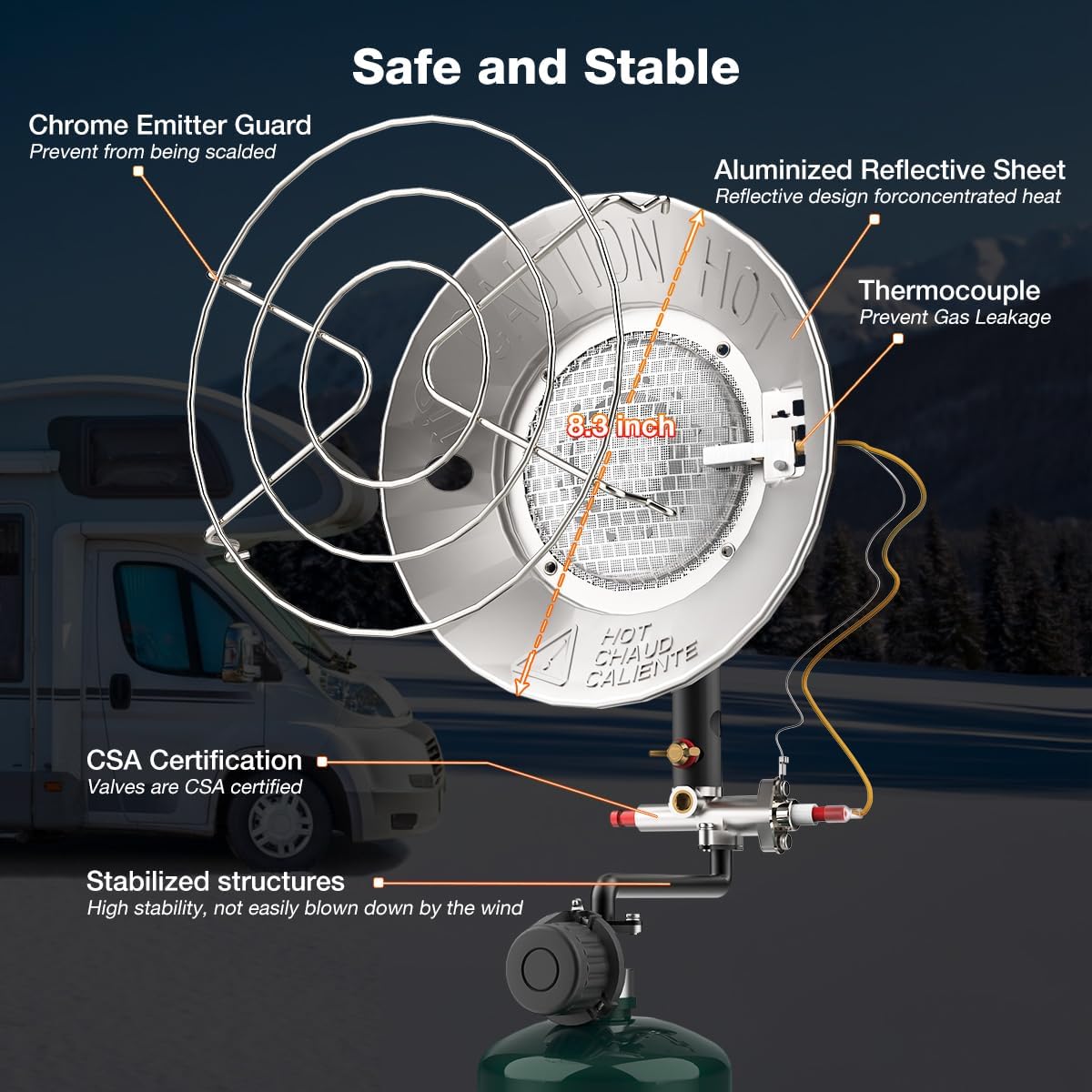 ThermoMate Propane Single Tank Top Heater 15000BTU With Tip-Over Switch, Portable Heater for Outdoor, Ice Fishing, Cart Golf, Hunting
